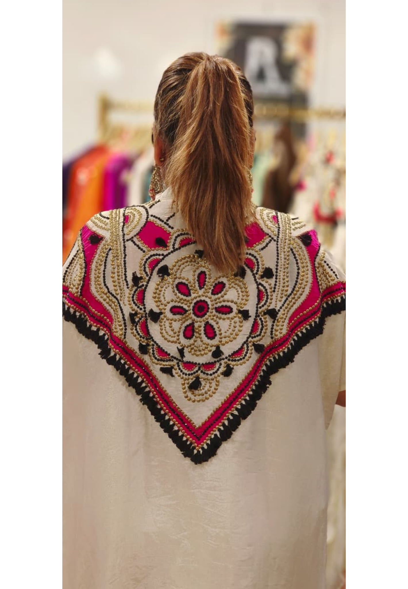 Designer Piece Very Stylish Bold Look Tasseled & Collared Kurta With Inner & Drape Skirt In Tissue Fabric- 11068