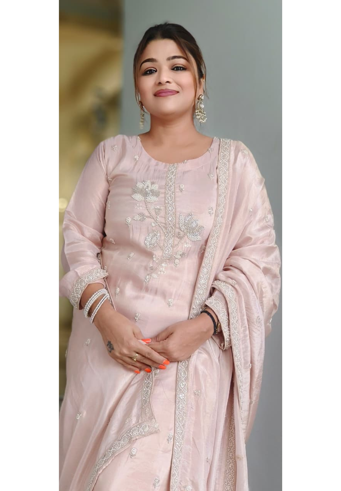 Very Elegant Tiny Pearl Cut Dana Work Full Suit Set With Dupatta In Tissue Fabric- 11582