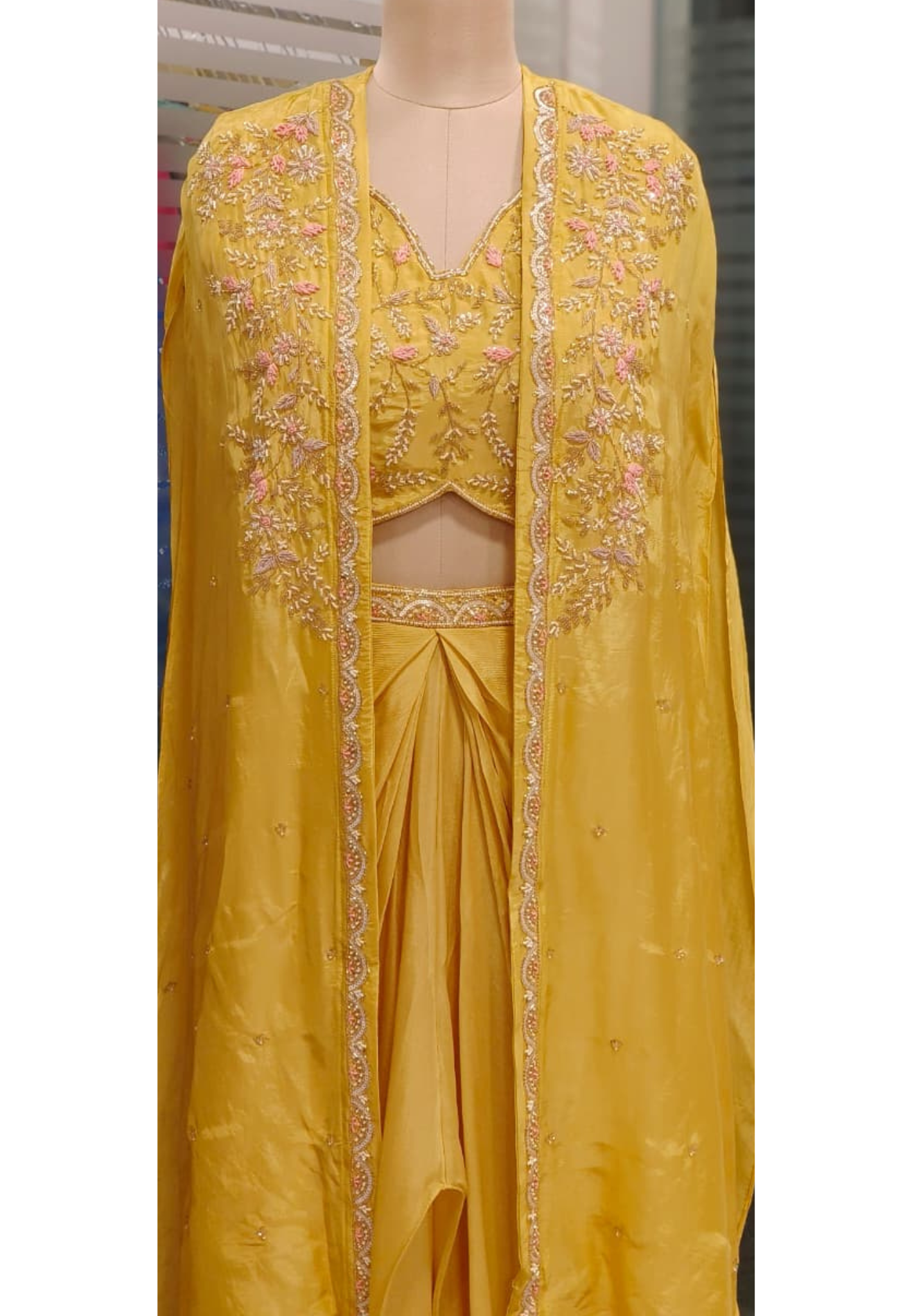 Heavily Hand Worked Crepe Shrug With Padded Crop Top & Drape Skirt In Chinon Fabric- 11561, 11562