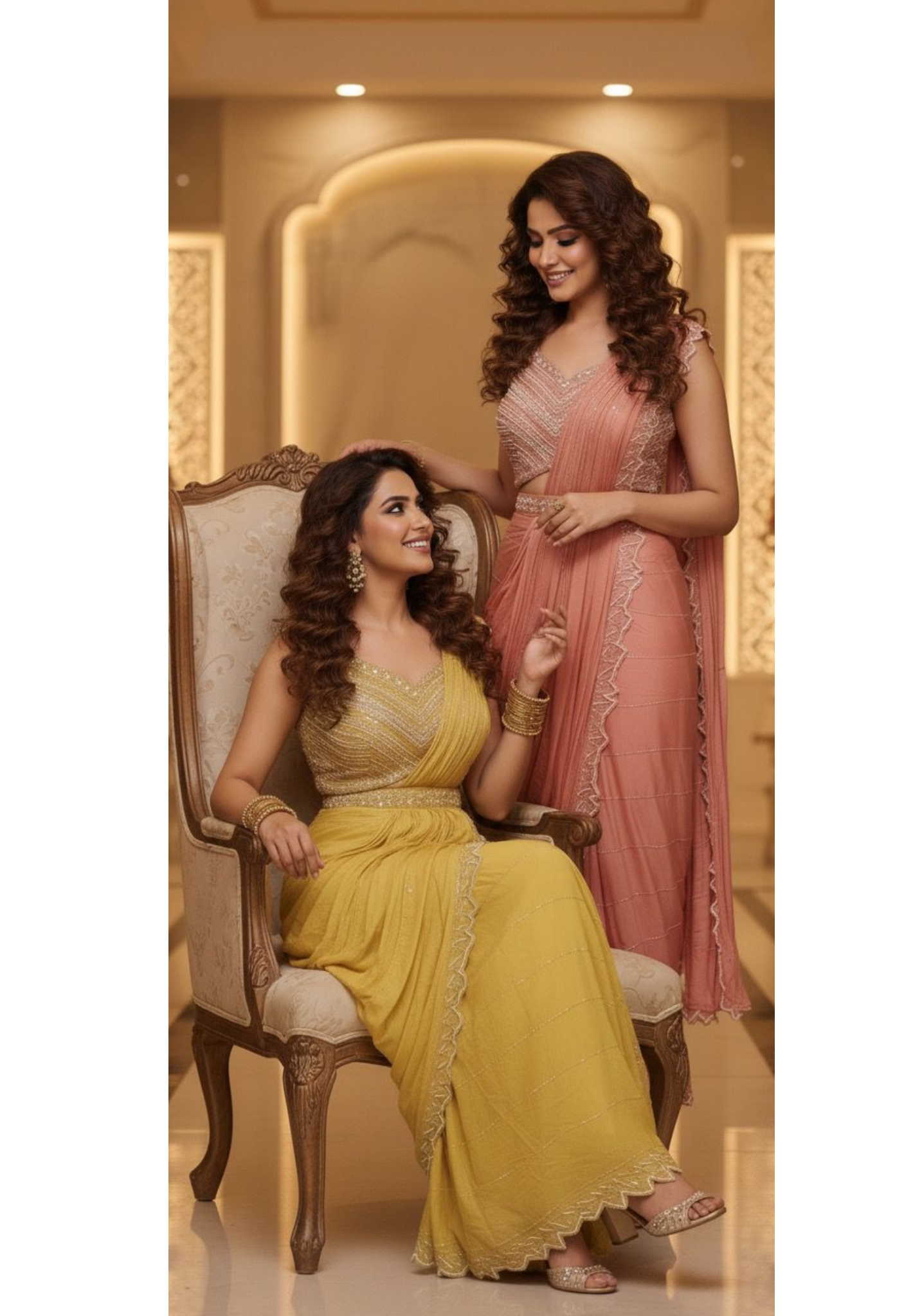 Sequenced Heavy Hand Worked Padded Blouse With Cutdana Cut Work Drape Saree In Chinon Fabric & Separate Belt- 11566, 11568