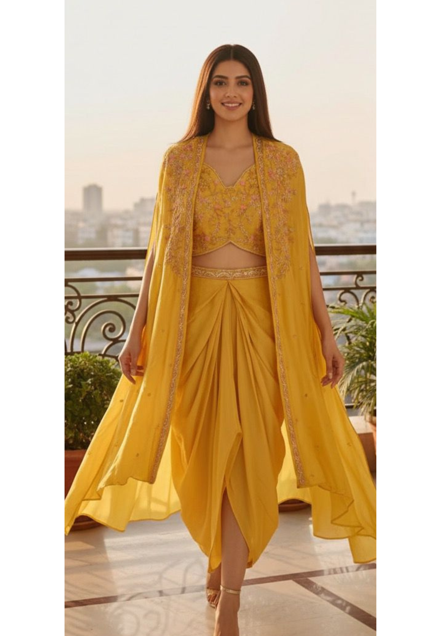Heavily Hand Worked Crepe Shrug With Padded Crop Top & Drape Skirt In Chinon Fabric- 11561, 11562