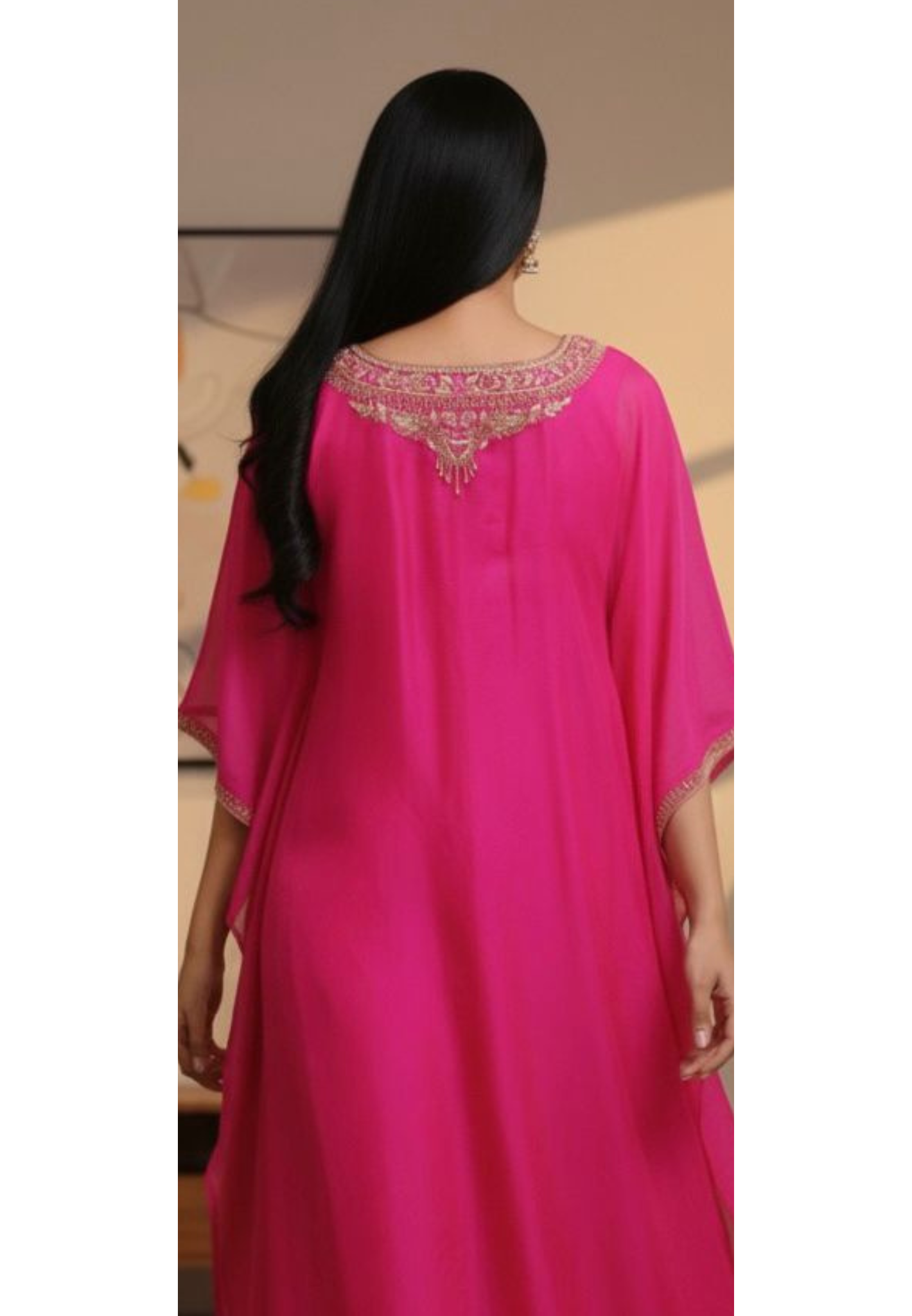 Vibrant Tone Premium Zardosi Crystal Hang Tissue Organza Kaftan With Crepe Inner & Simple Bottom