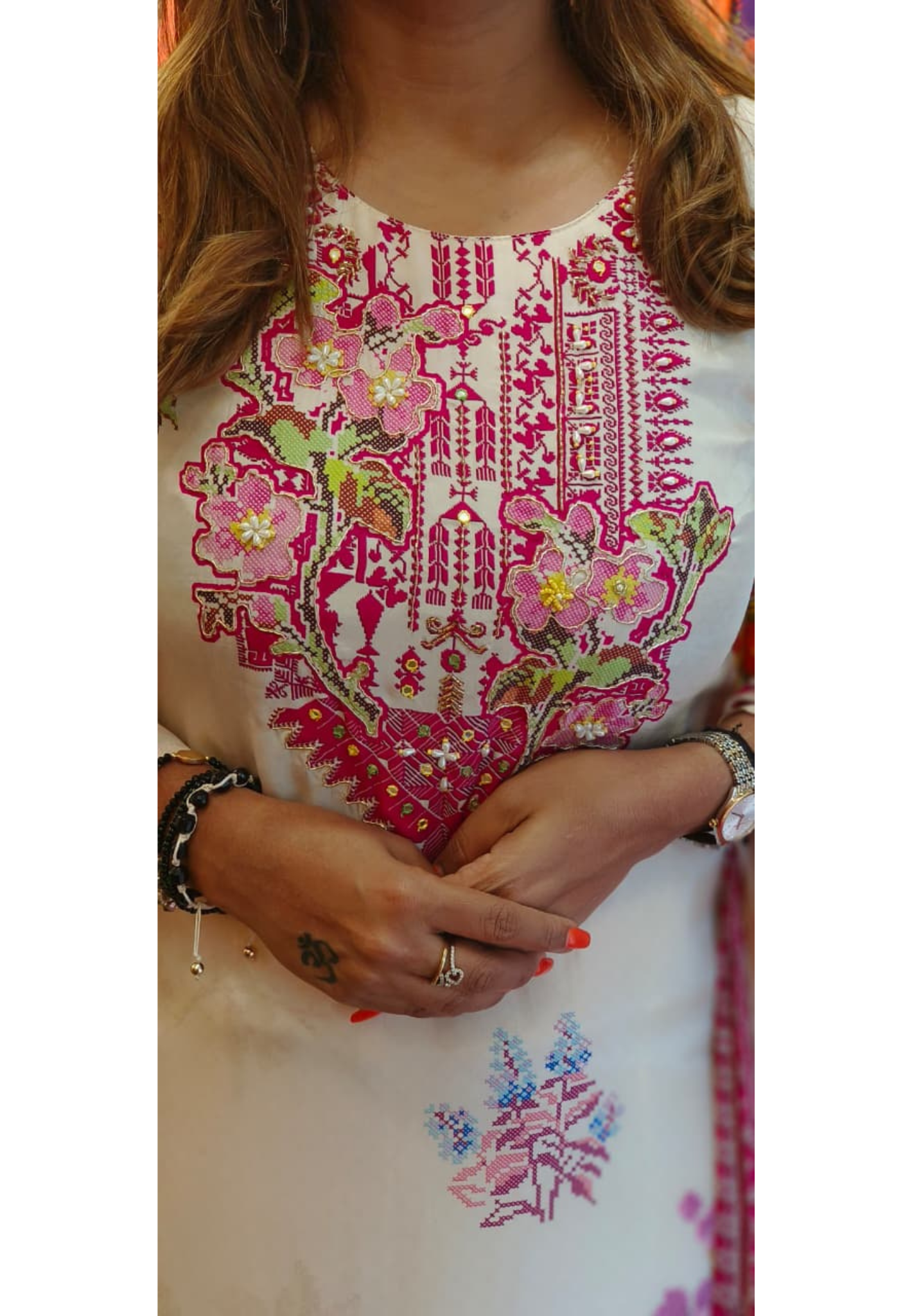 Complete Printed Floral Creamy Pastel Full Suit Set With Dupatta In Crepe Fabric