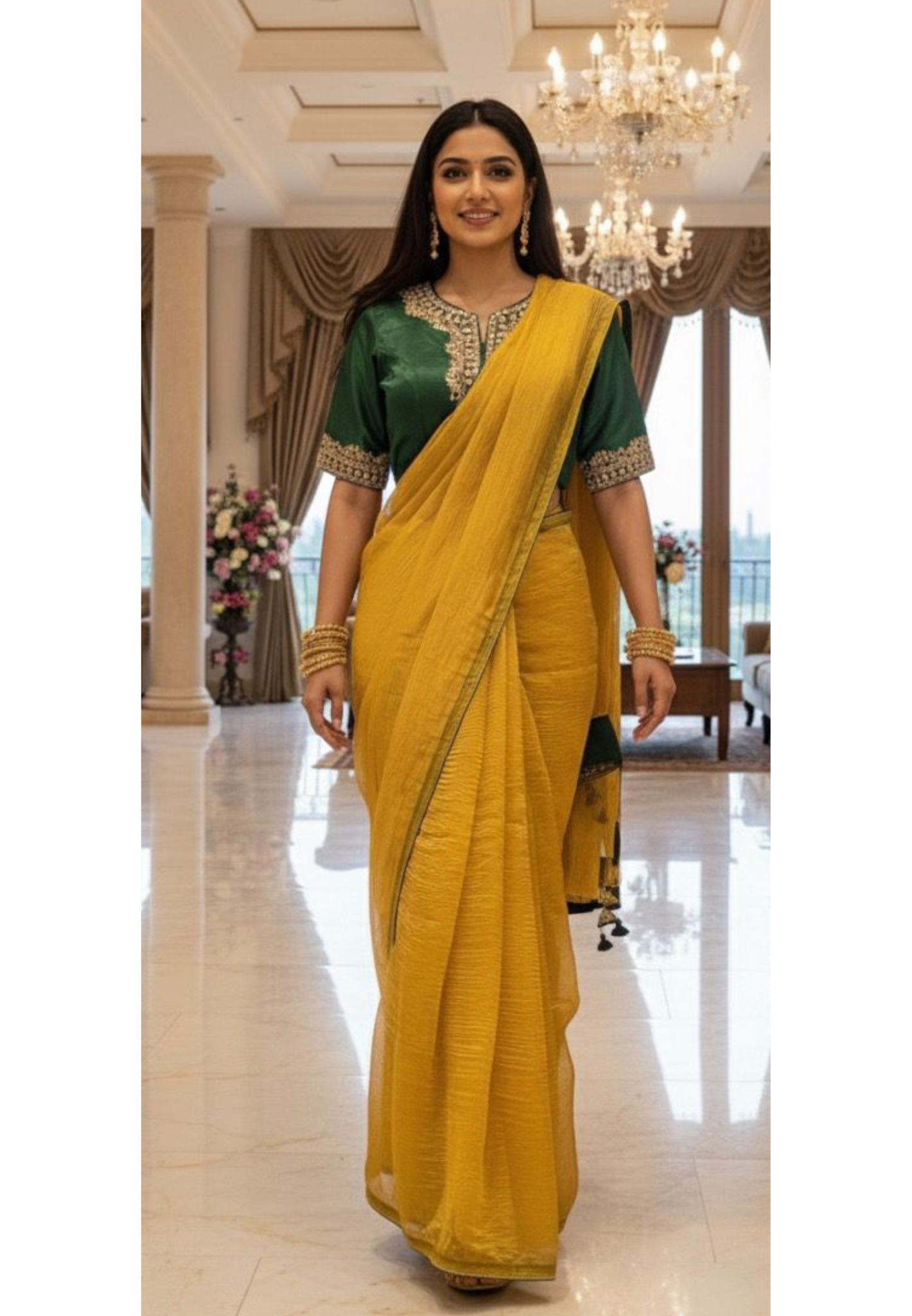 Minimal Bordered Beautiful Ready To Wear Designer Saree In Crush Tissue Fabric