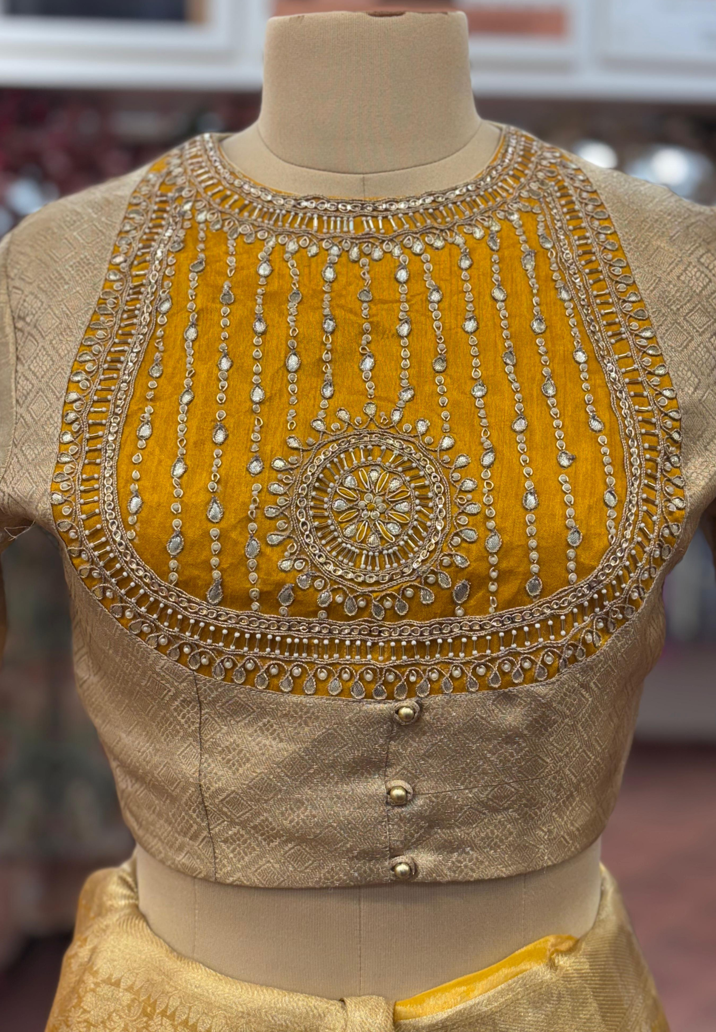 Beautiful Yoke High Neck Blouse Designer Ready To Wear Saree In Silk Fabric