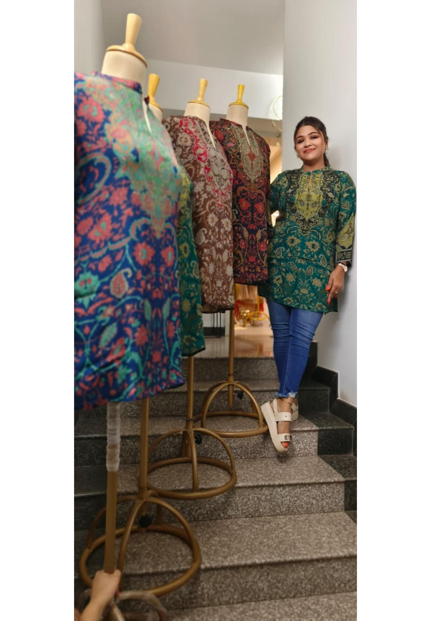 Vintage Patterned Multicolor Short Kurti Only