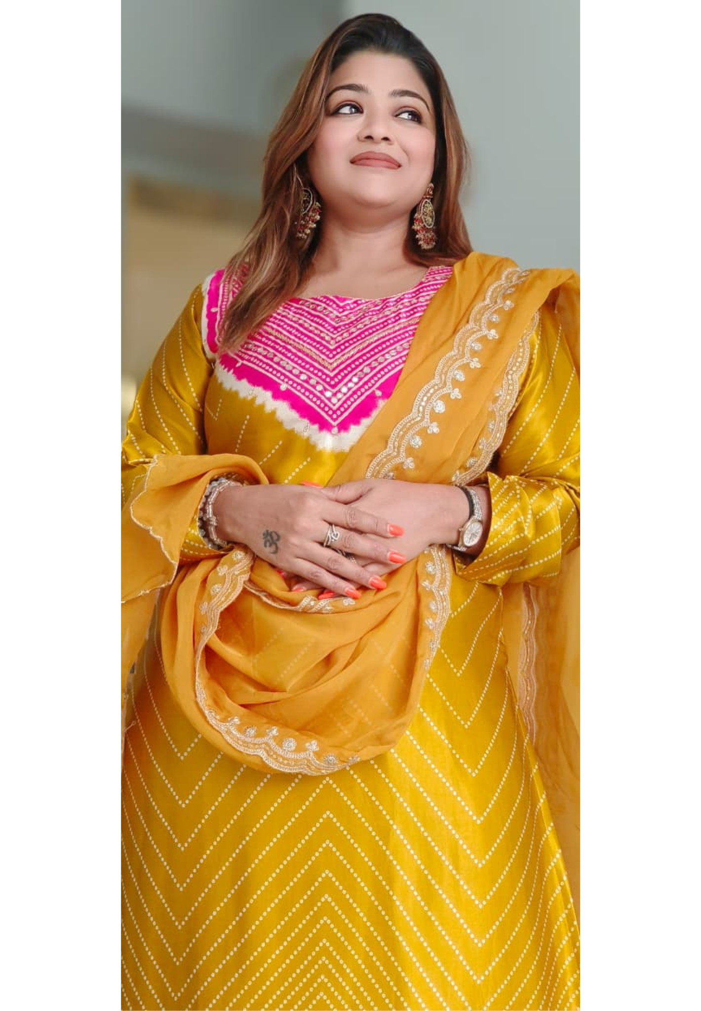 Tiny Foil Mirror Elegance Bandhej Sequenced Line Full Suit Set With Dupatta In Gajji Silk Fabric- 11698