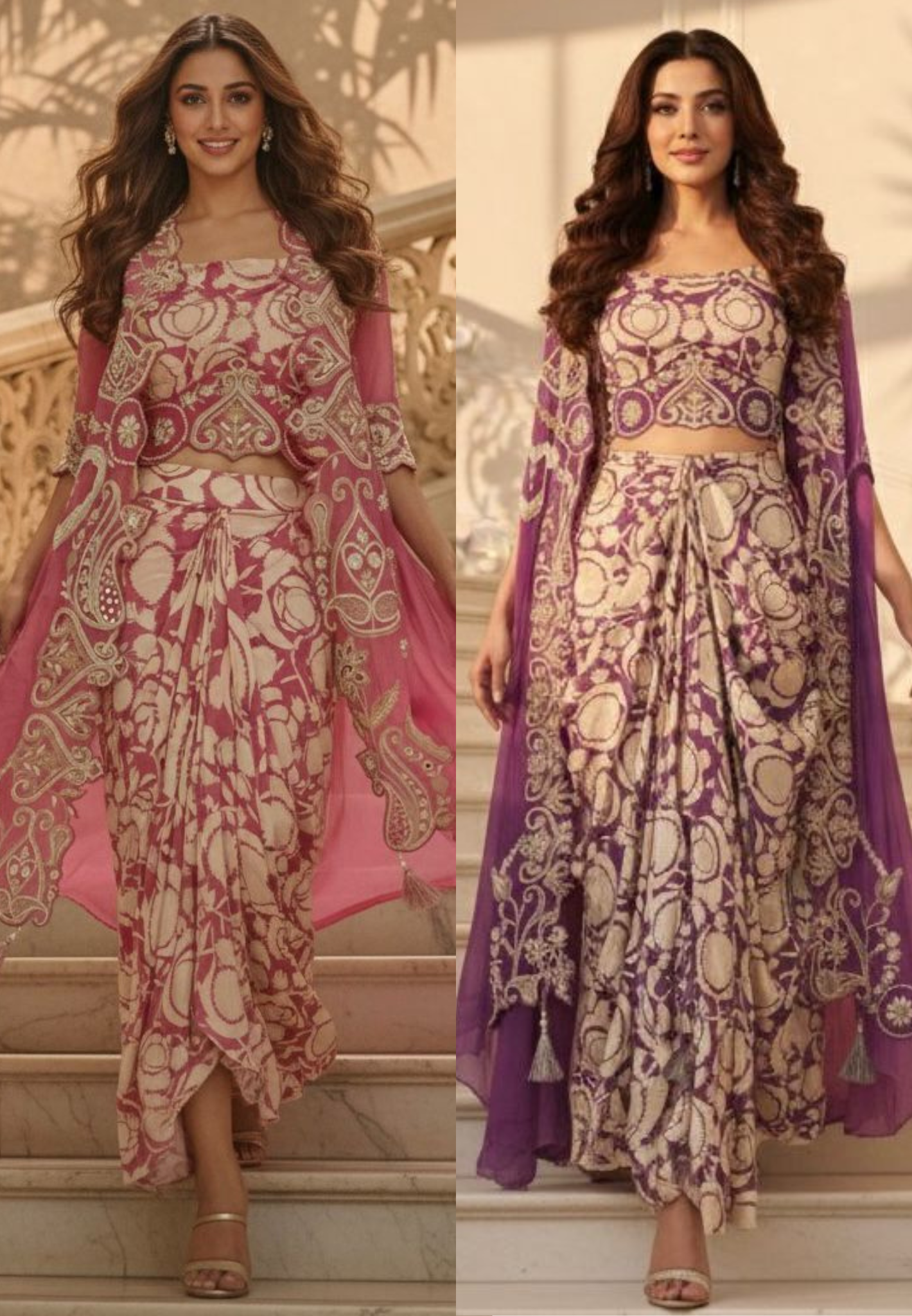 Regal Zari Embroidered Crop Top With Drape Skirt & Cut Work Shrug In Crepe Fabric- 11733, 11734