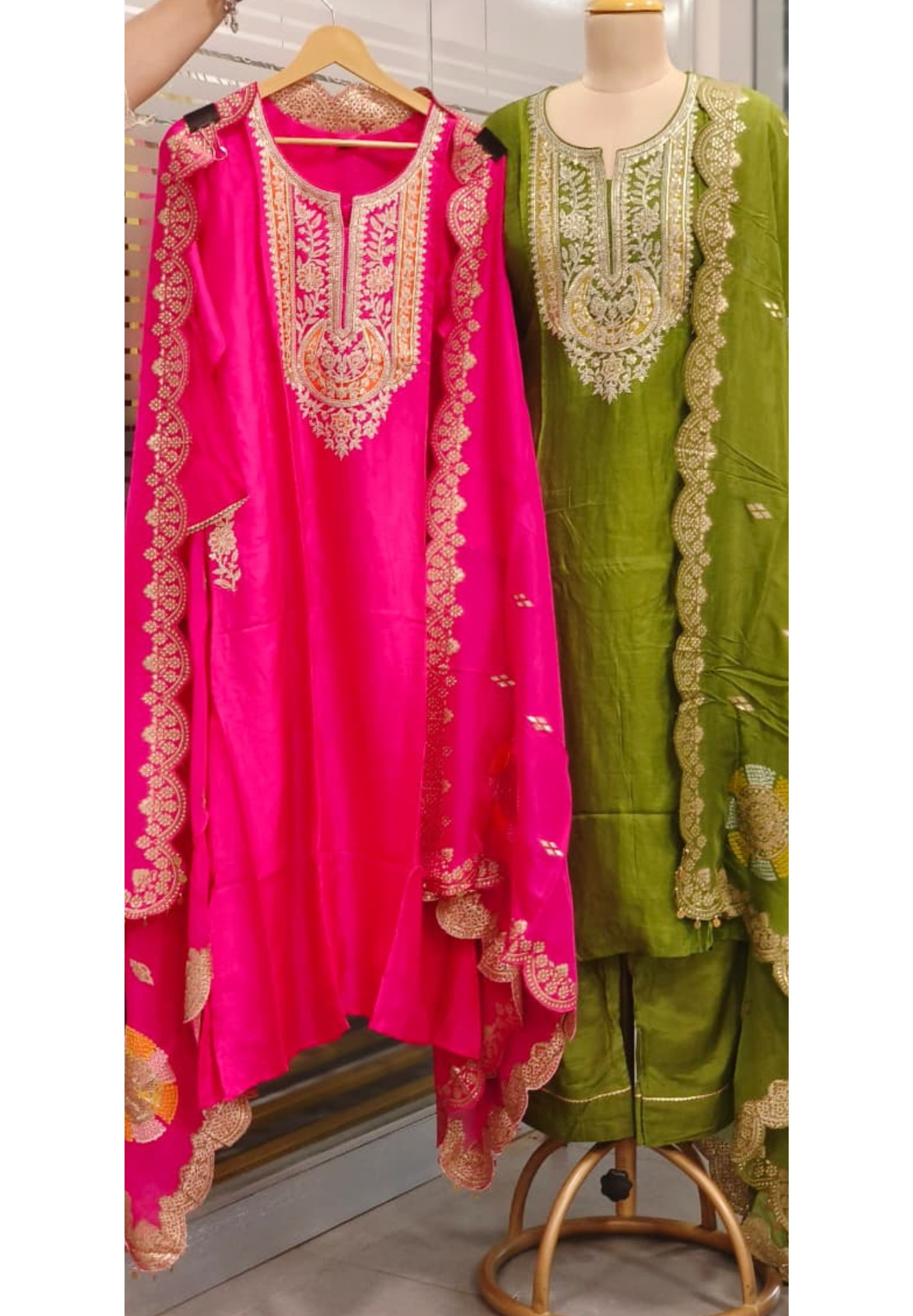 Heavy Designer Machine Work Vibrant Full Suit Set With Cut Work Bordered Dupatta & Pocket- 11829,11830