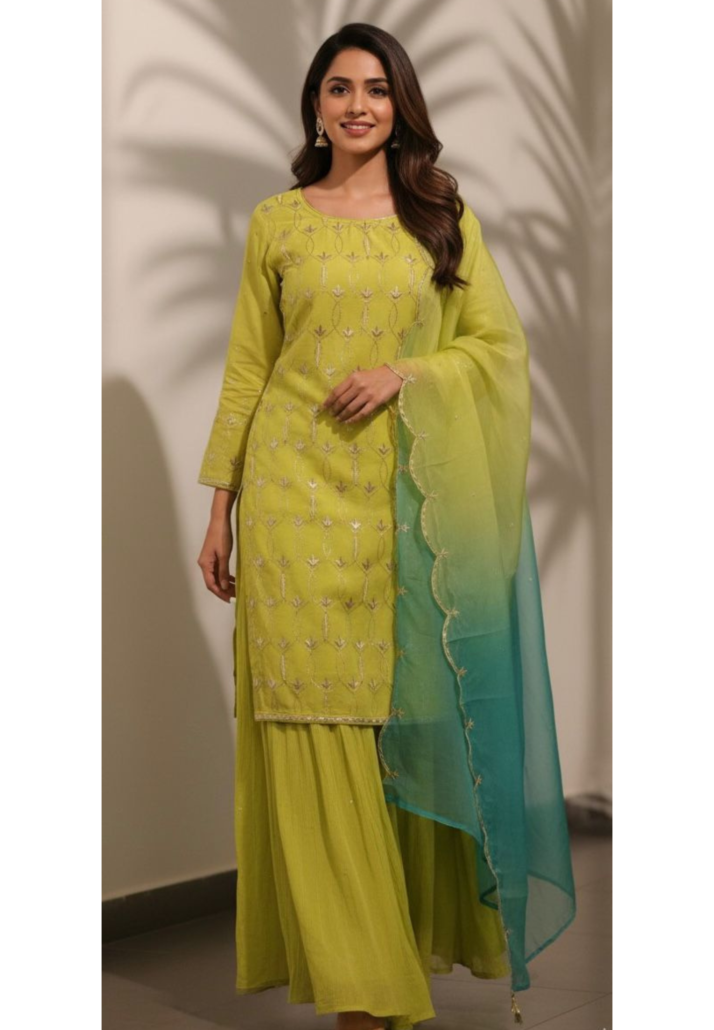 Elegant Gotta With Tiny Pearl Over Work Full Suit Set With Dual Tone Dupatta & Loose Palazzo Crush Gotta Work Bottom- 11828