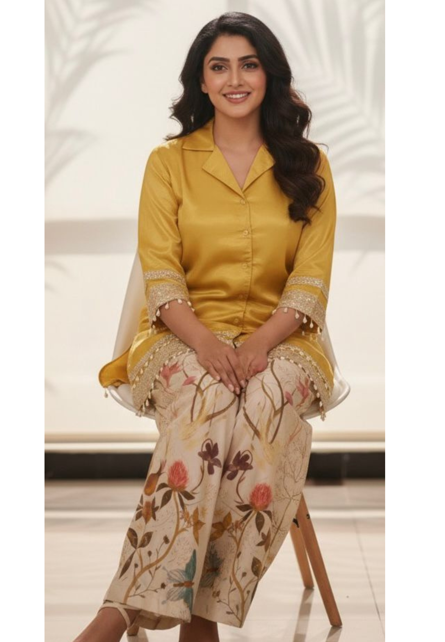 Very Elegantly Pearl Tasseled Tissue Designer Indo-Western Co-Ord Set-11787