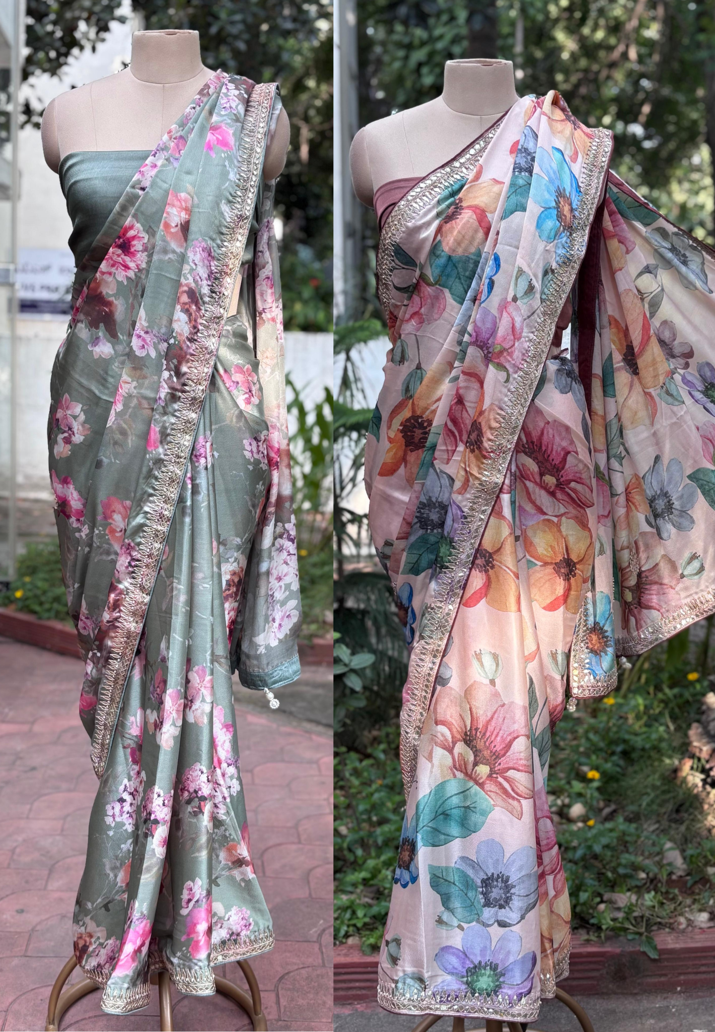 Very Uniquely Worked Digital Floral Prints Saree With Unstitched Blouse