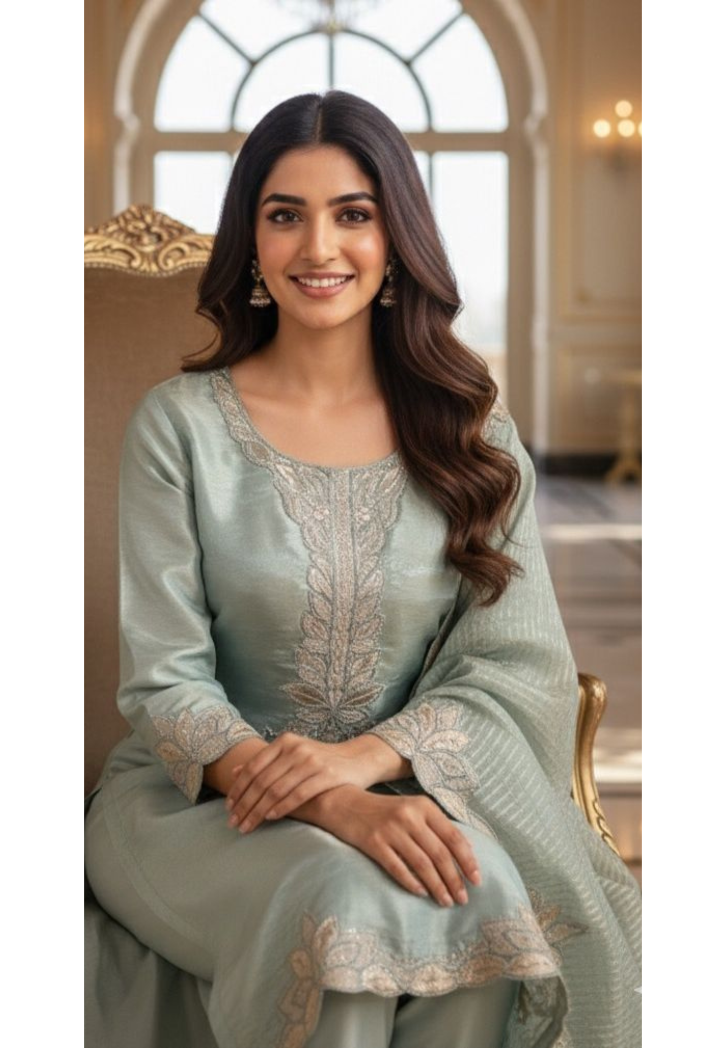 Leather Work Pearl Tassel Cut Work Full Suit Set With Dupatta In Tissue Fabric- 11968, 11969, 11970
