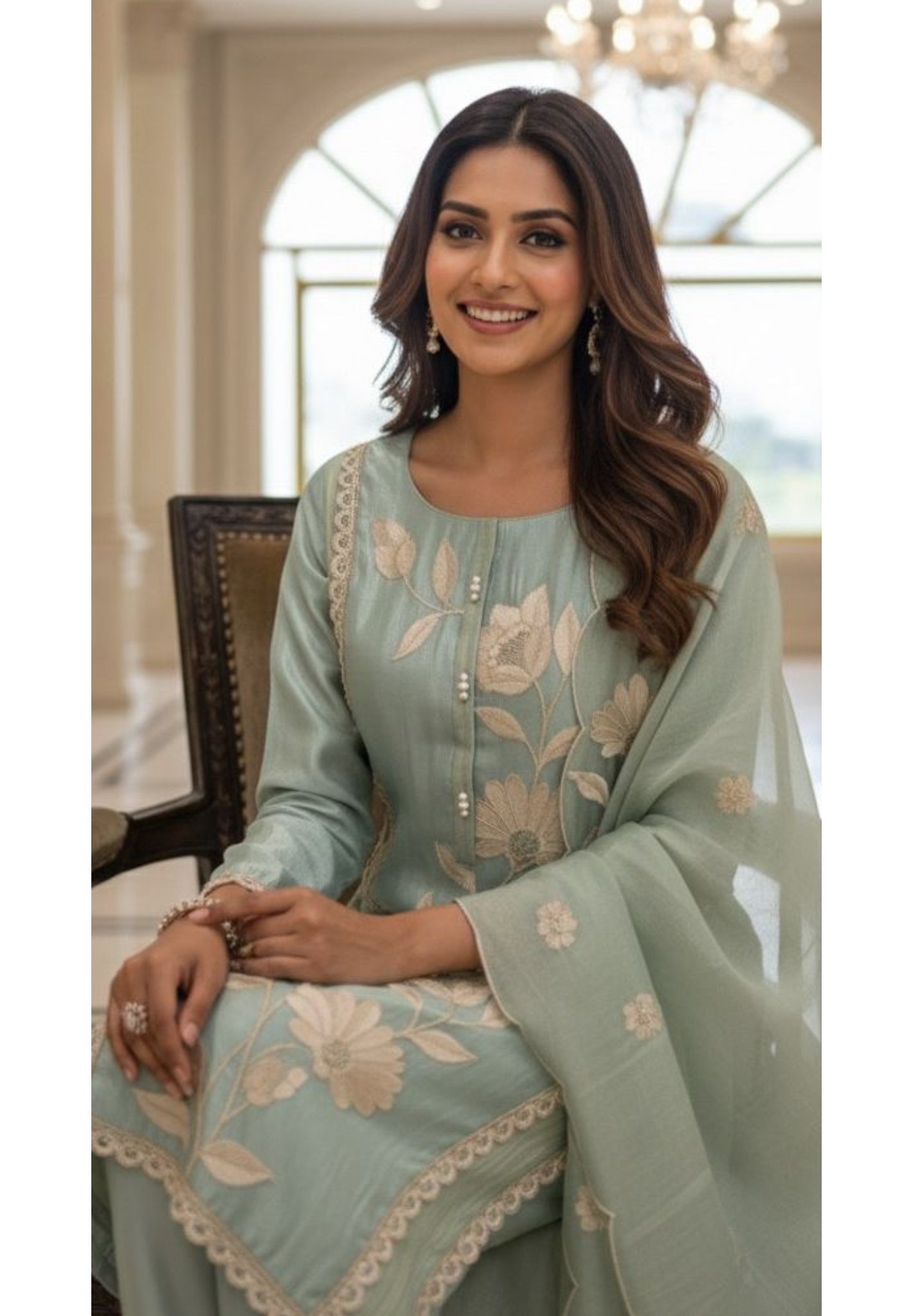 Resam Leaf Embroidered Decent Look Full Suit Set With Dupatta In Tissue Fabric & Pearl Touch- 11971, 11972