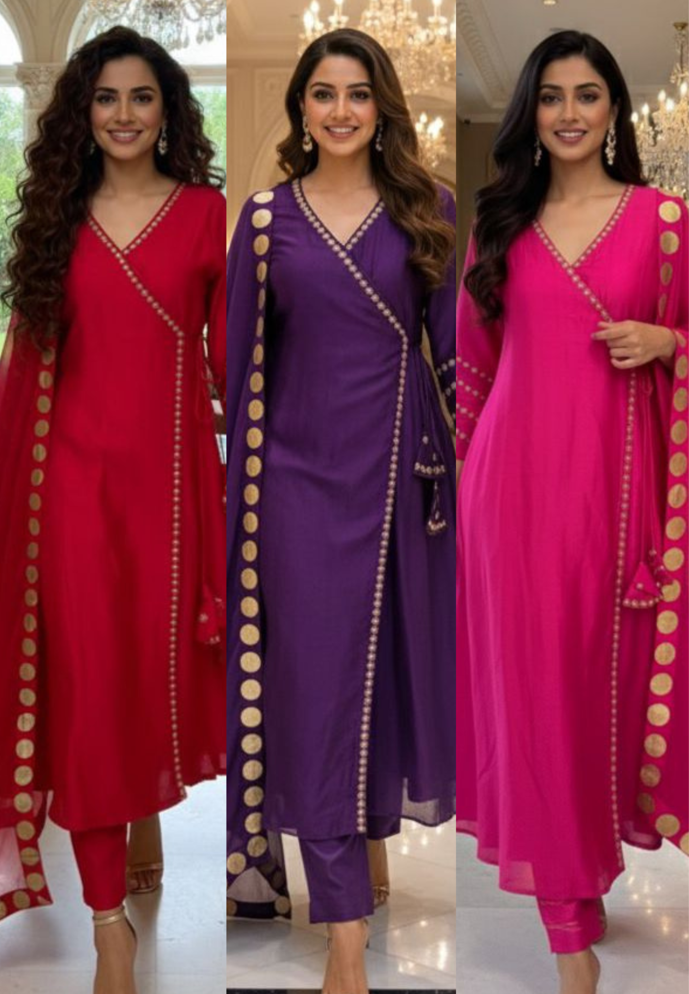 Pure Chanderi Angrakha Golden Touch Bordered Tasselled Anarkali Full Suit Set With Dupatta