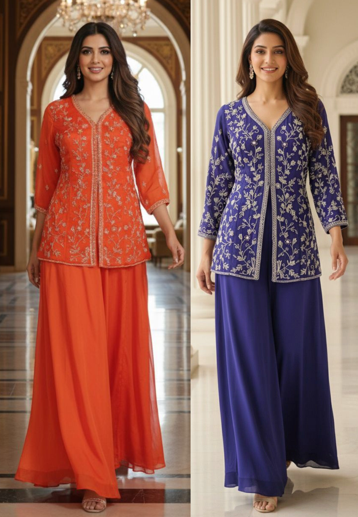 Stylish Cut Dana Grace Short Length Slit Kurta With Loose Palazzo Bottom