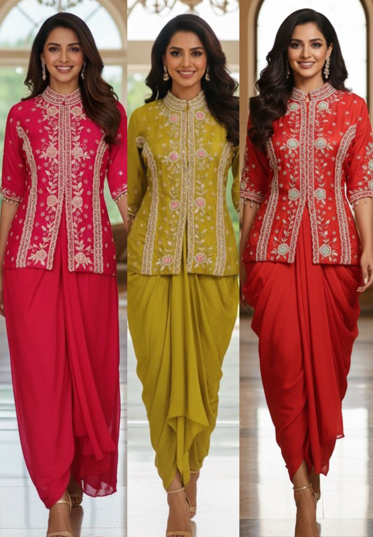Beautiful Cut Dana Hand Embroidered Work Tasselled Short Kurta & Drape Skirt Indo Western Wear
