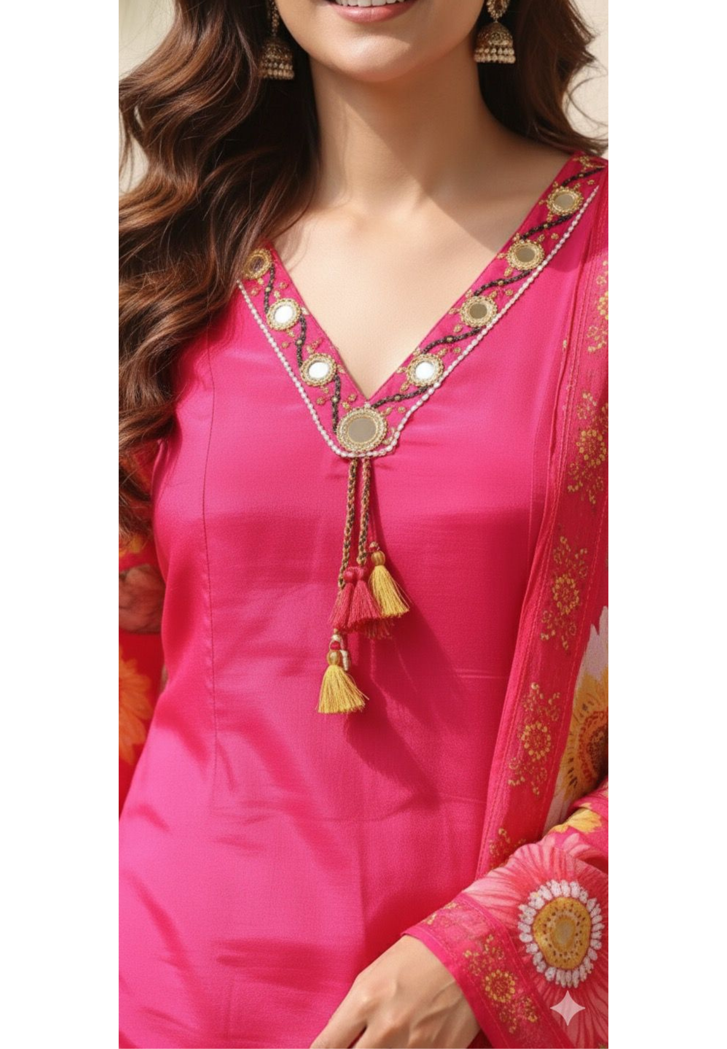Glass Neck Real Mirror Elegance Floral Bloom Full Suit Set With Dupatta In Crepe Fabric- 11721, 11722