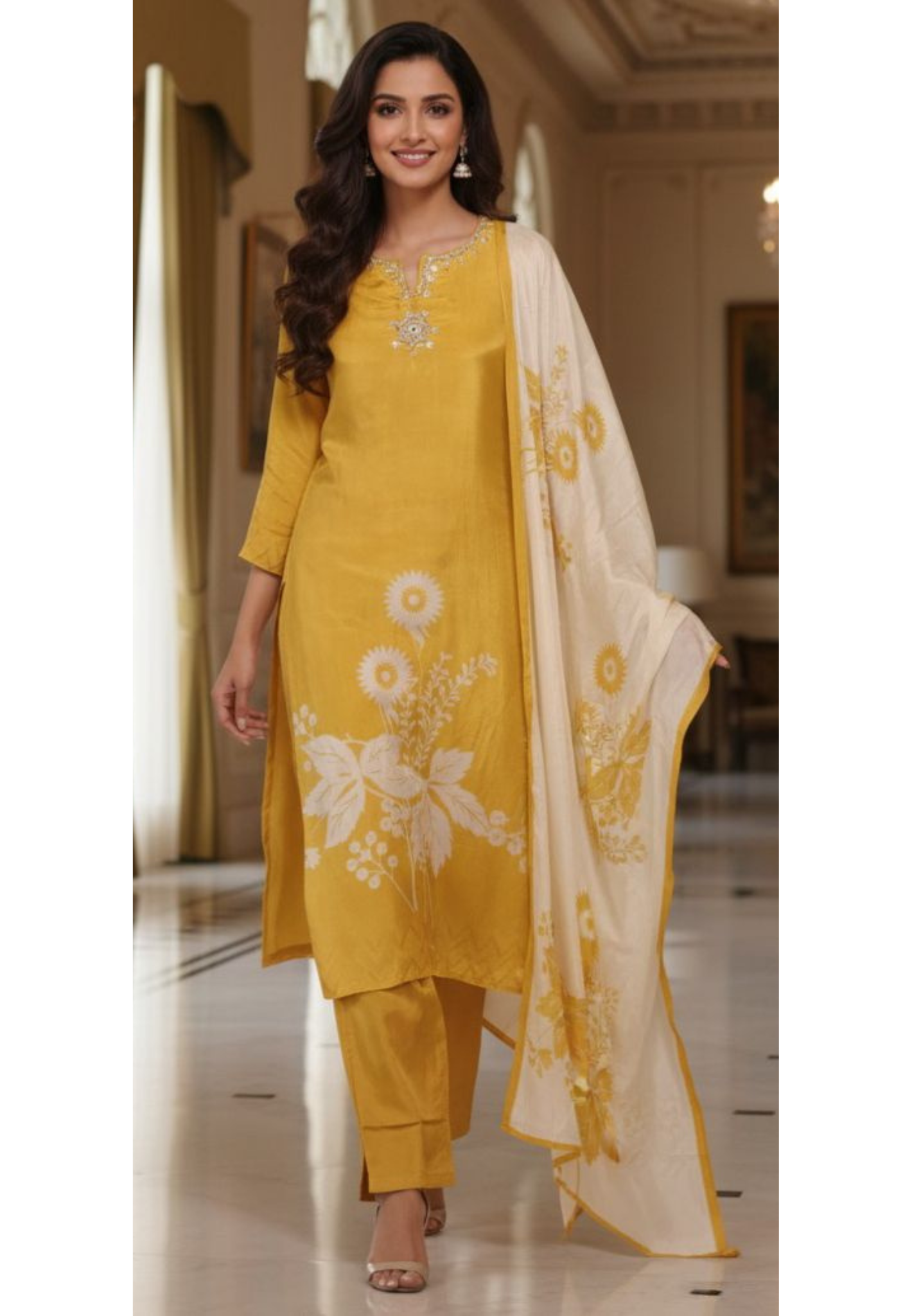 Minimal Neck Line Work Printed Beautiful Crepe Full Suit Set With Dupatta With Lining-11779,