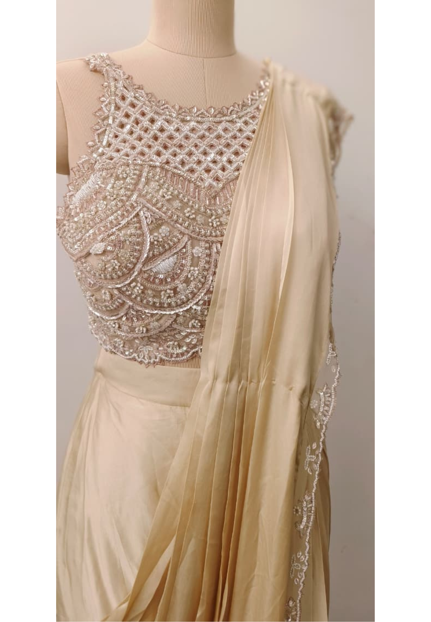 Heavily Handwork Beads Elegance With Cut Work Beautifully Bordered Drape Saree