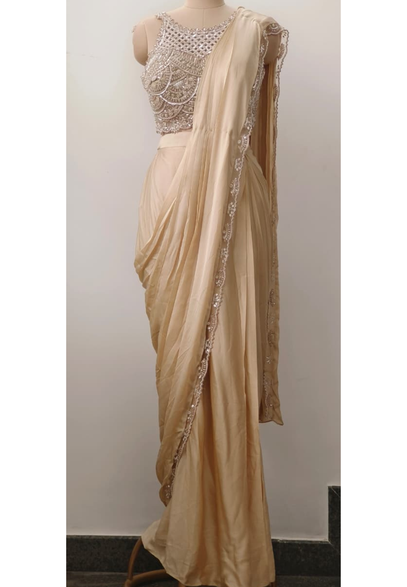 Heavily Handwork Beads Elegance With Cut Work Beautifully Bordered Drape Saree