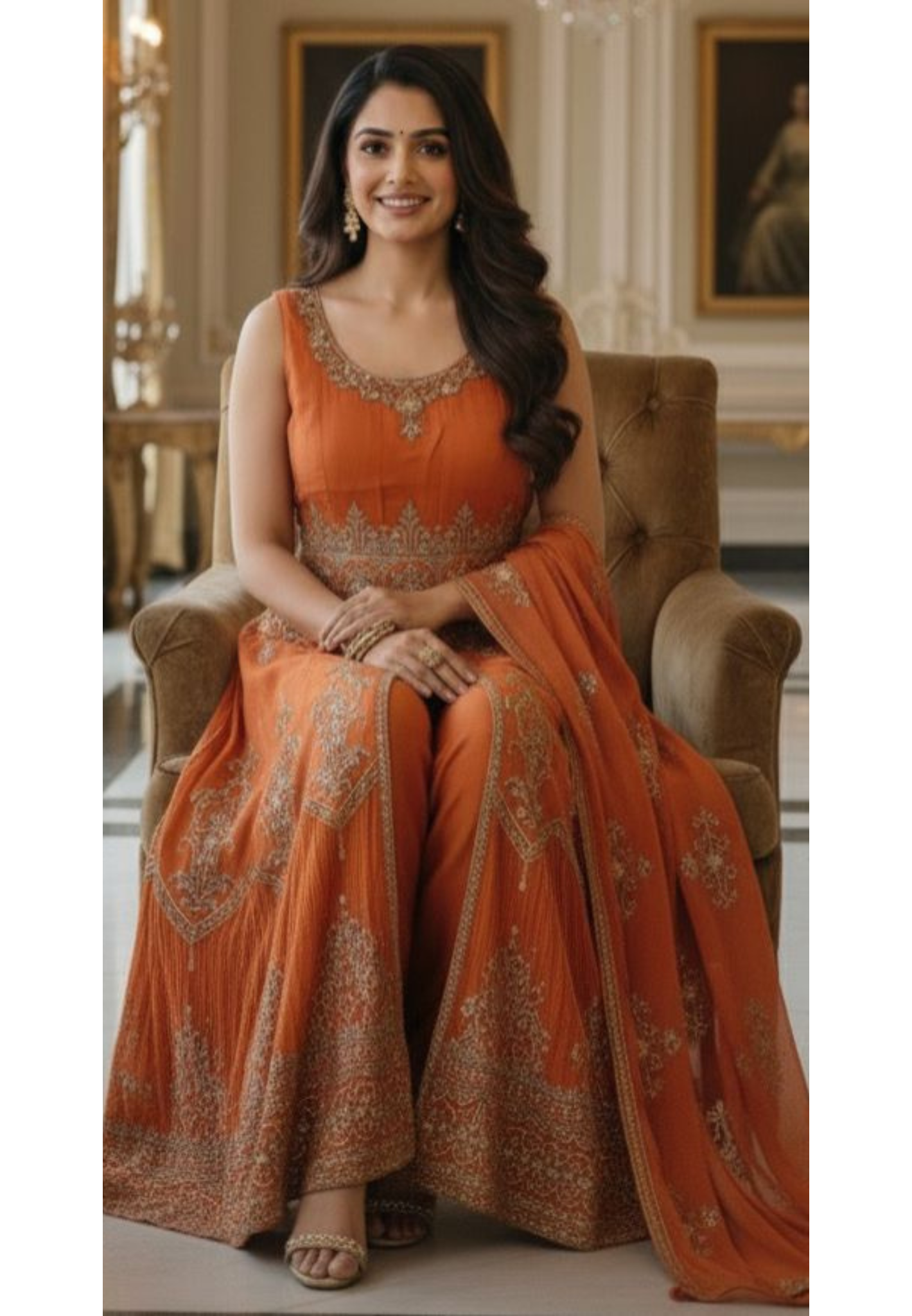 Premium Zardosi Placement Work Padded Sleeveless Flared Anarkali Suit With Dupatta In Pure Fabric- 12042