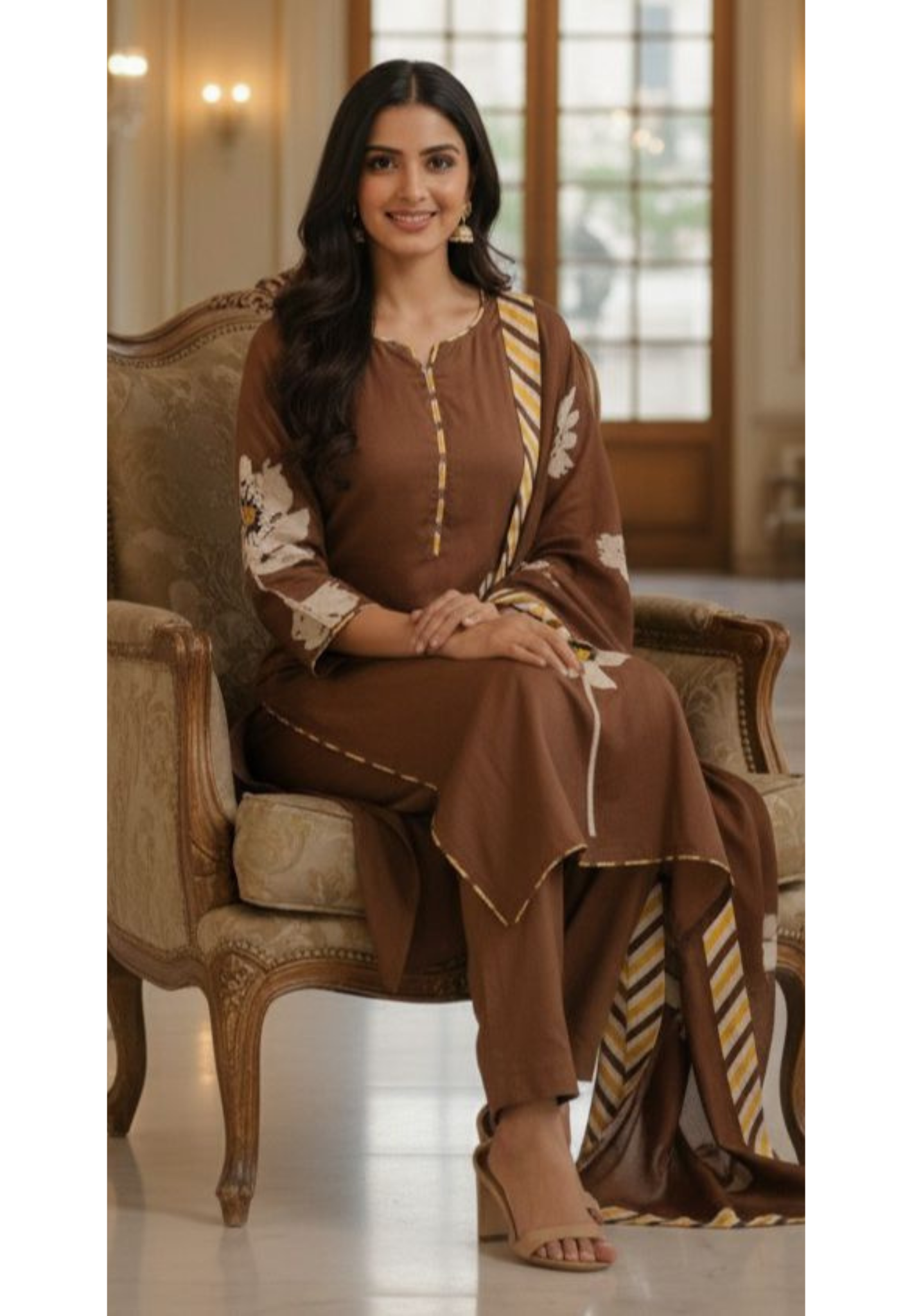 Simple Look Floral Patched Solid Full Set With Dupatta In Russian Silk Fabric-11012