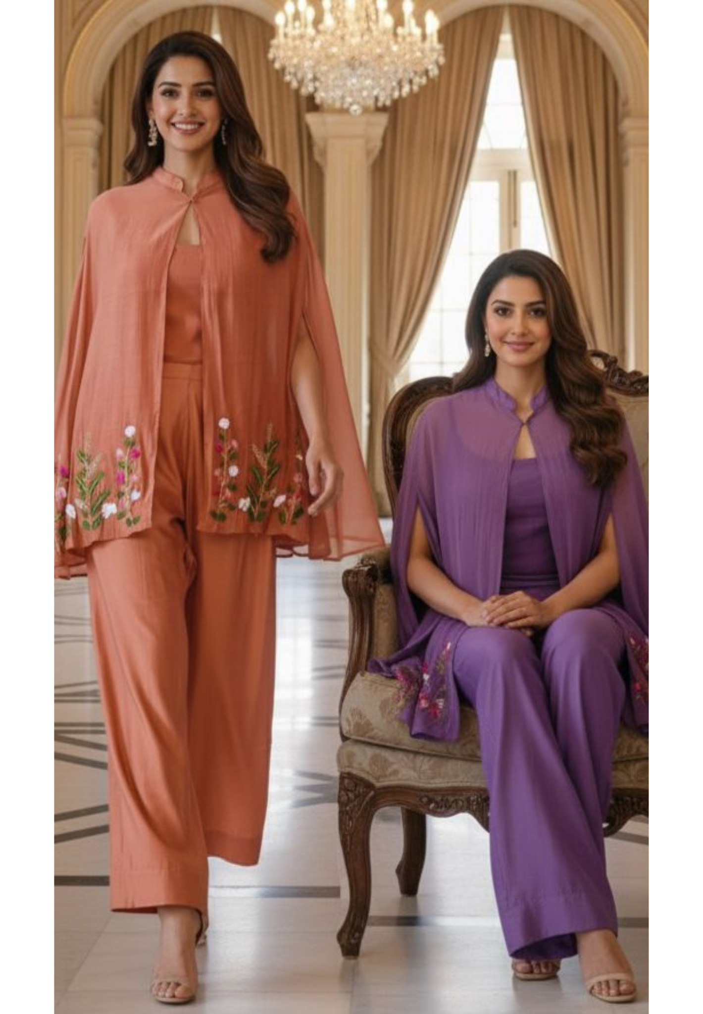 Katha Thread Stitch Cape With Buster & Straight Bottom In Surat Mul Chanderi Fabric- 12003,03