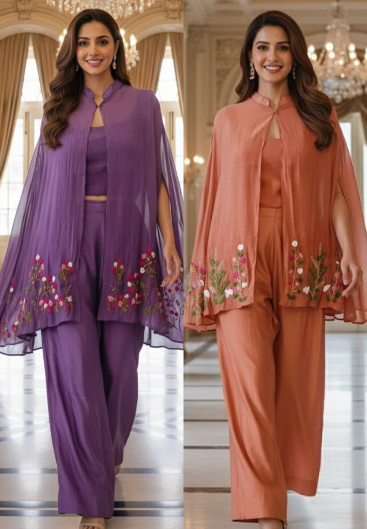 Katha Thread Stitch Cape With Buster & Straight Bottom In Surat Mul Chanderi Fabric- 12003,03