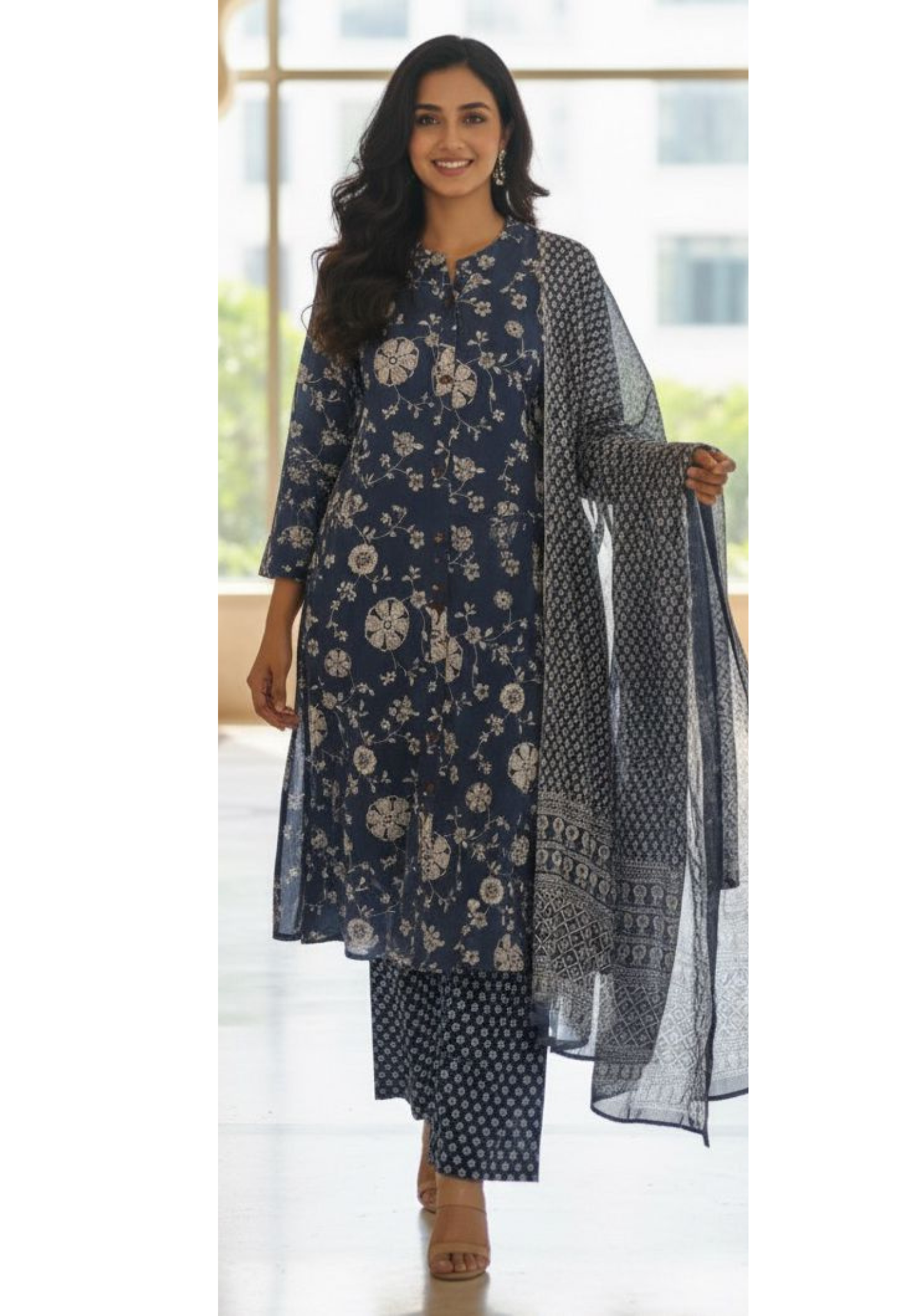 A Line Floral Print Cotton Full Suit Set