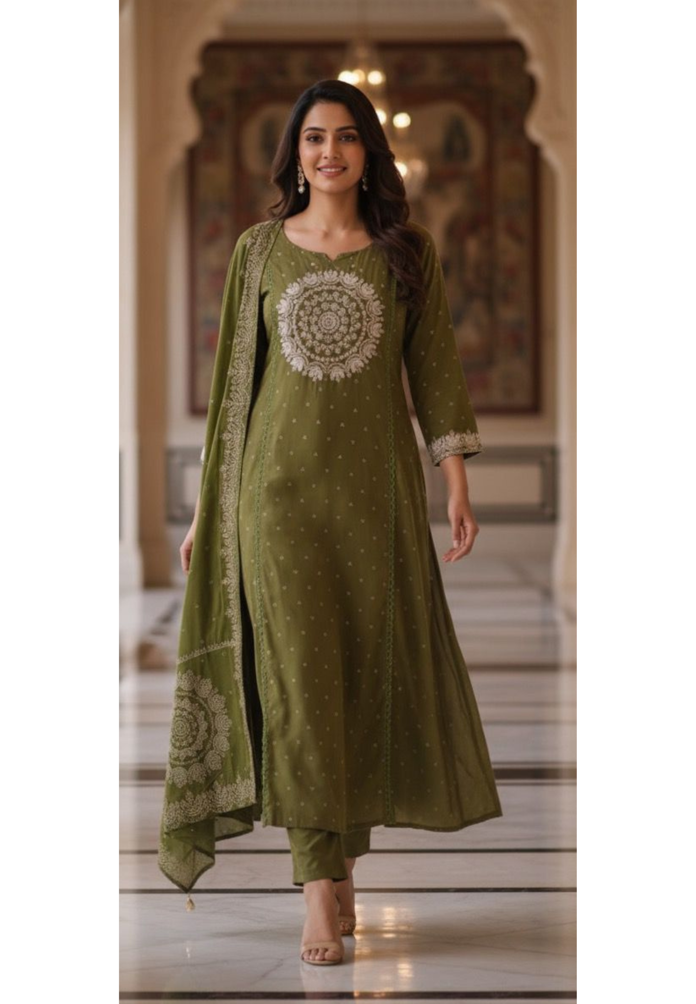 Pure Mull Cotton Full Suit Set with Heavy Golden Thread and Mirror Embroidery Work-12171,12169,12168,12170