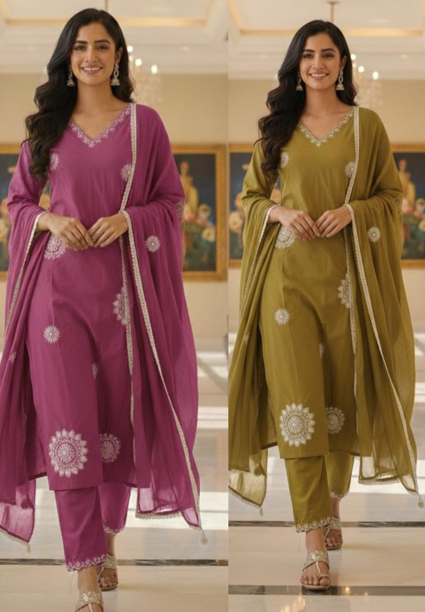 Embroidered Neck Foil Mirror Work Mall Cotton Pure Full Suit Set-12181