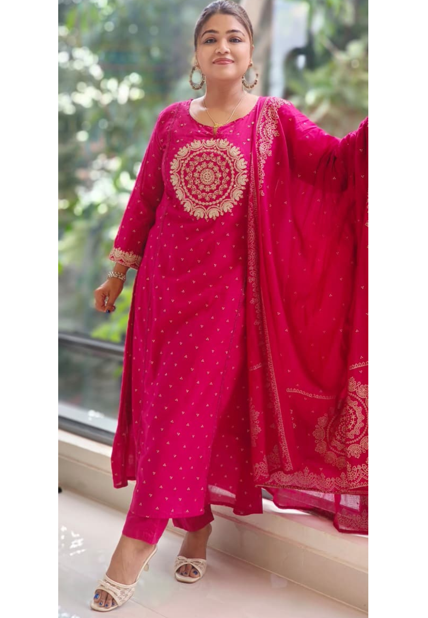 Pure Mull Cotton Full Suit Set with Heavy Golden Thread and Mirror Embroidery Work-12171,12169,12168,12170