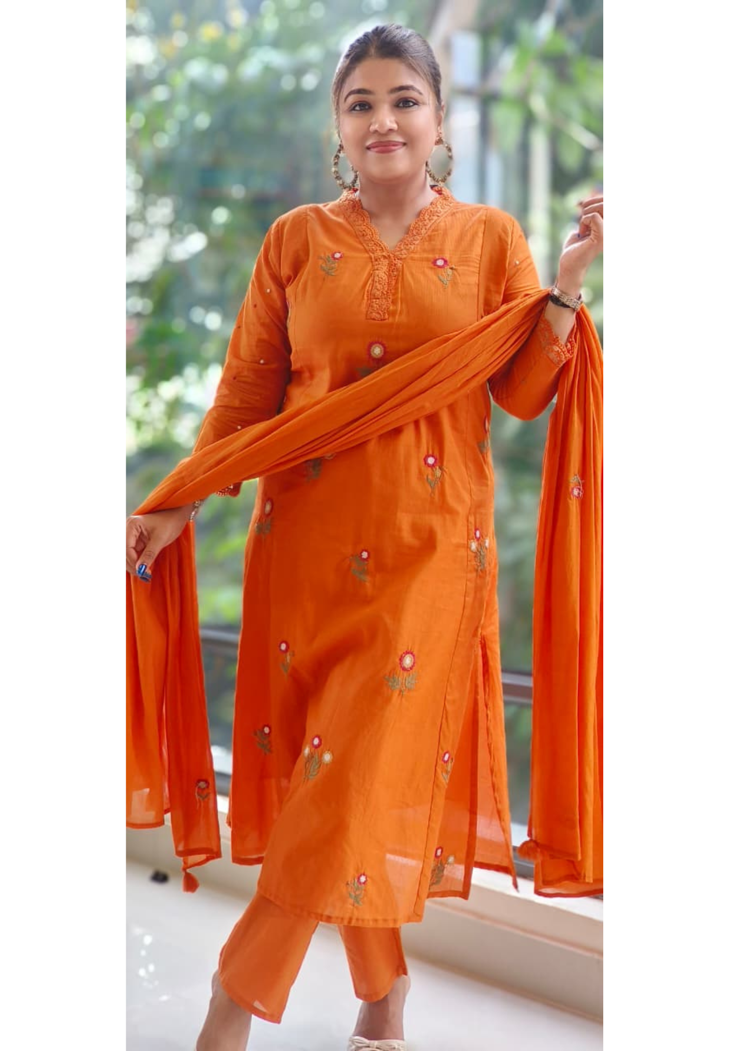 Premium Cotton Fabric Full Suit with Intricate Thread Embroidery, Floral Lace Neck Design & Matching Bottom and Dupatta-12174,12172,12175,12173 Dispatching From Monday