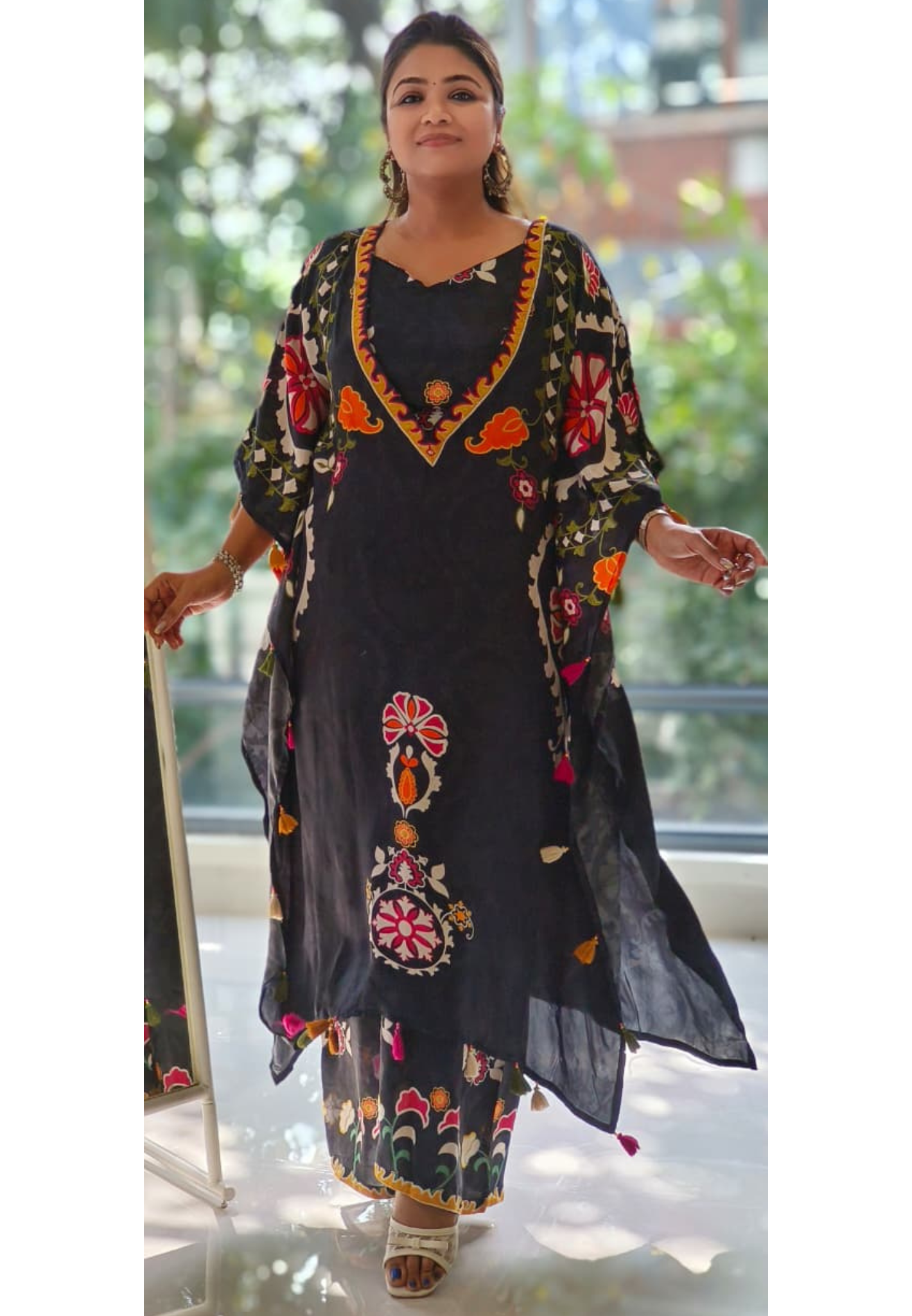 Pure Crepe Printed Kaftan with Loose Bottom And Busters