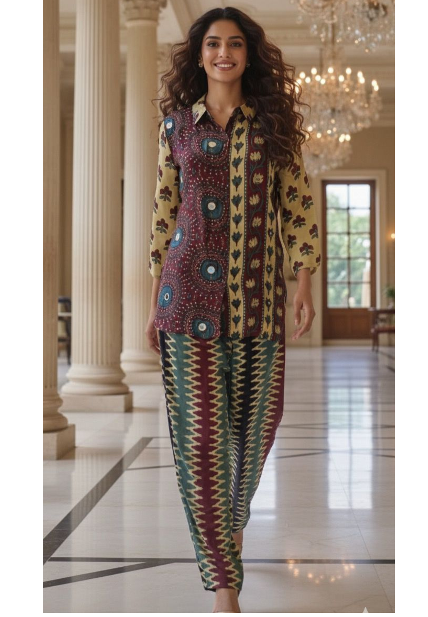 Pure Crepe Printed Mirror Work Cordset-12009