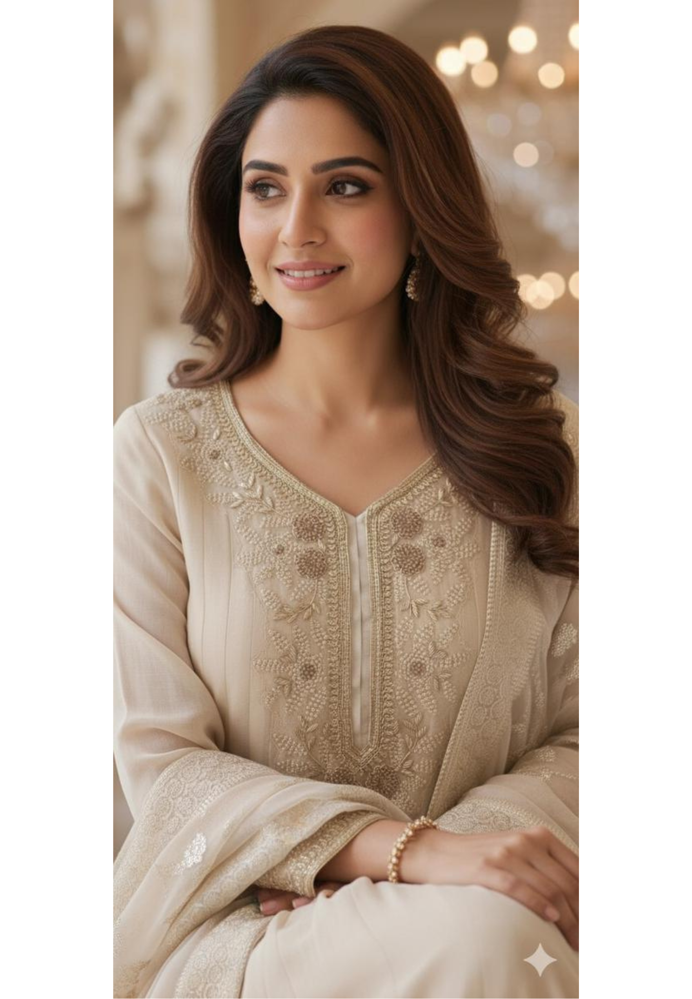 Designer Multi-Panel Anarkali Set Featuring Hand Embroidered Neckline and Dupatta In Tissue Fabric- 12310