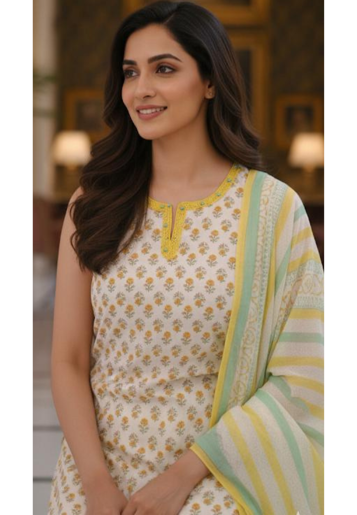 Elegant Cotton Fusion Wear Sleeveless Kurta with Sharara Bottom, Detailed Print & Soft Dupatta-12292