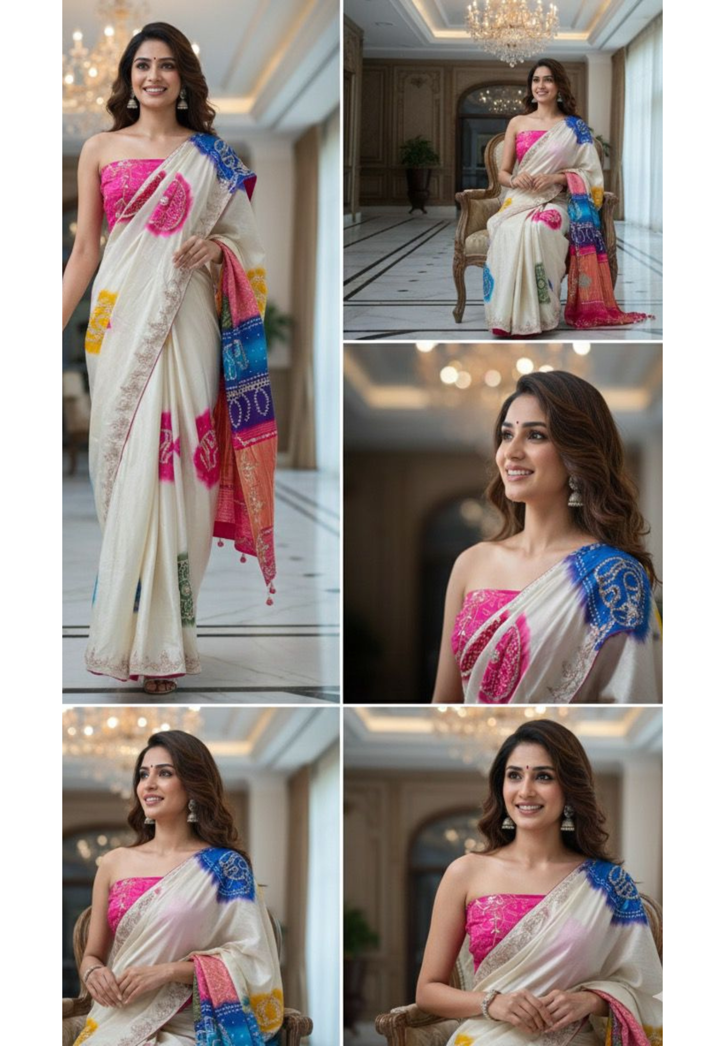Gotta Minimal Bordered Tri Color Bandhej Saree With Unstitch Blouse