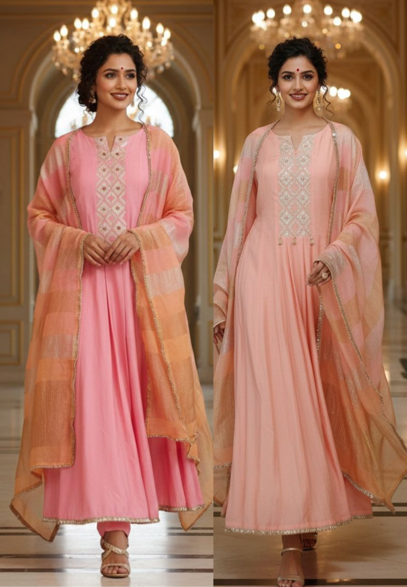 Block Emroidered Minimal Work Panel Anarkali Full Suit Set With Shimmer Touch Dupatta