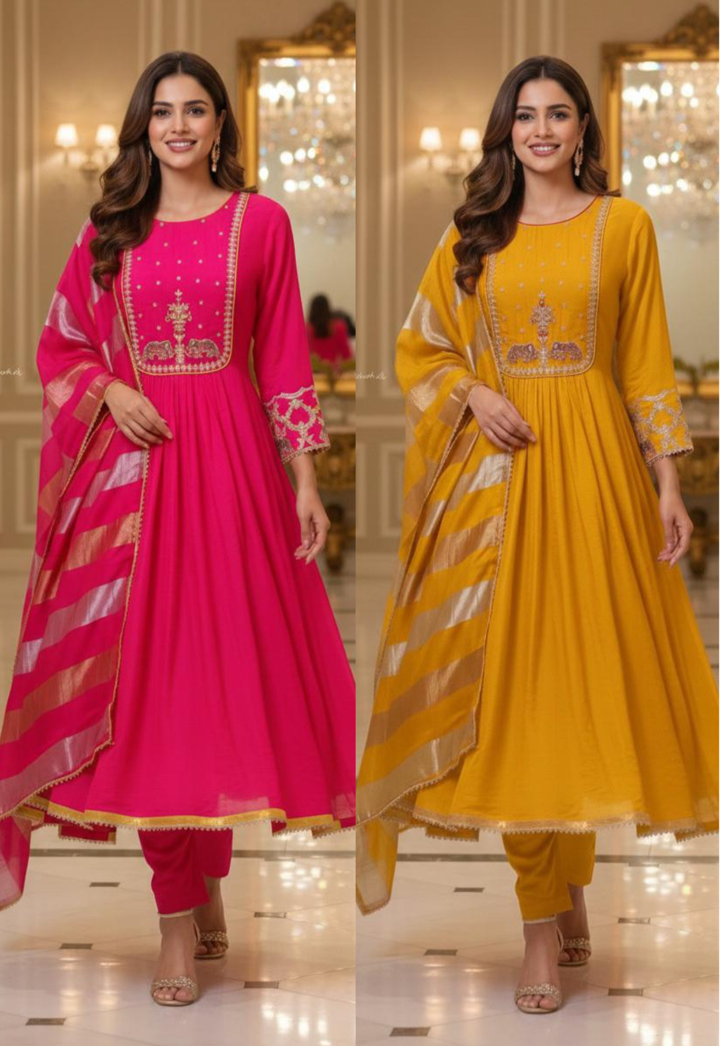 Surat Mul Chanderi Festival Collection Suit with Handcrafted Yoke Design, Rich Embellishments & Classic Dupatta