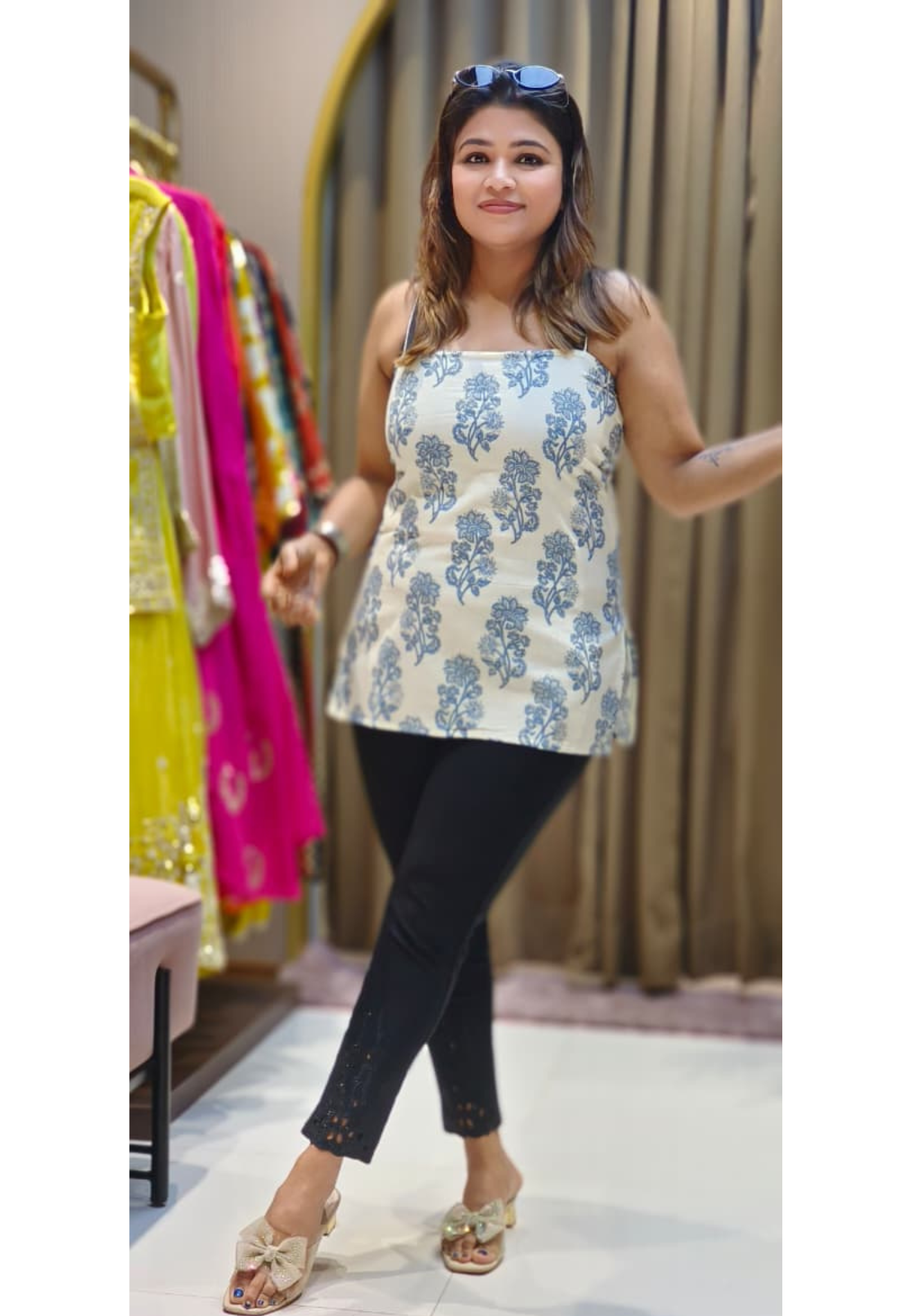 Floral Printed Soft Printed Camisole Top with Trendy Lace-Up Back Detailing