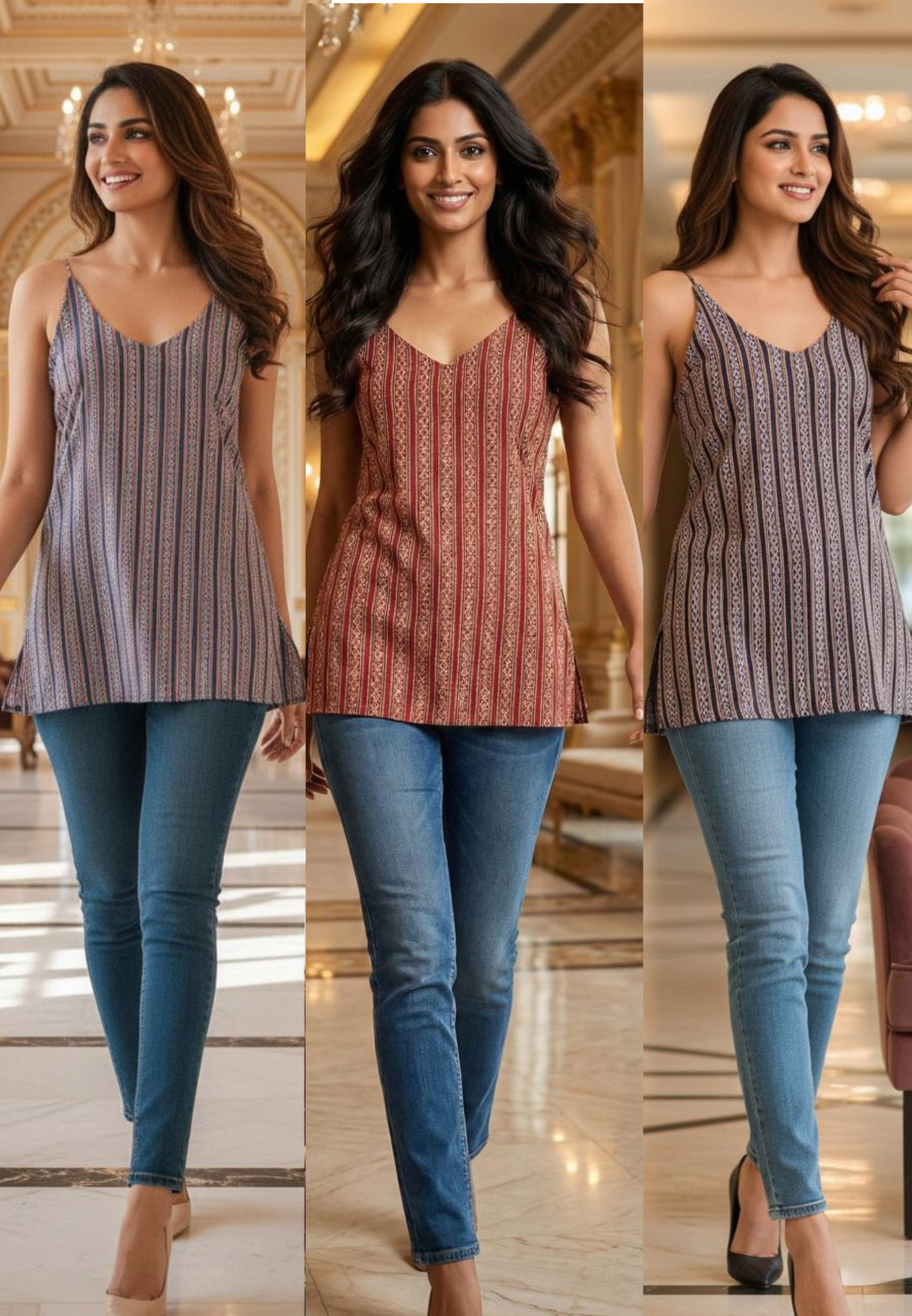 Boho Printed Spaghetti Strap Cami Top with Stylish Back Lace-Up Design For Teens