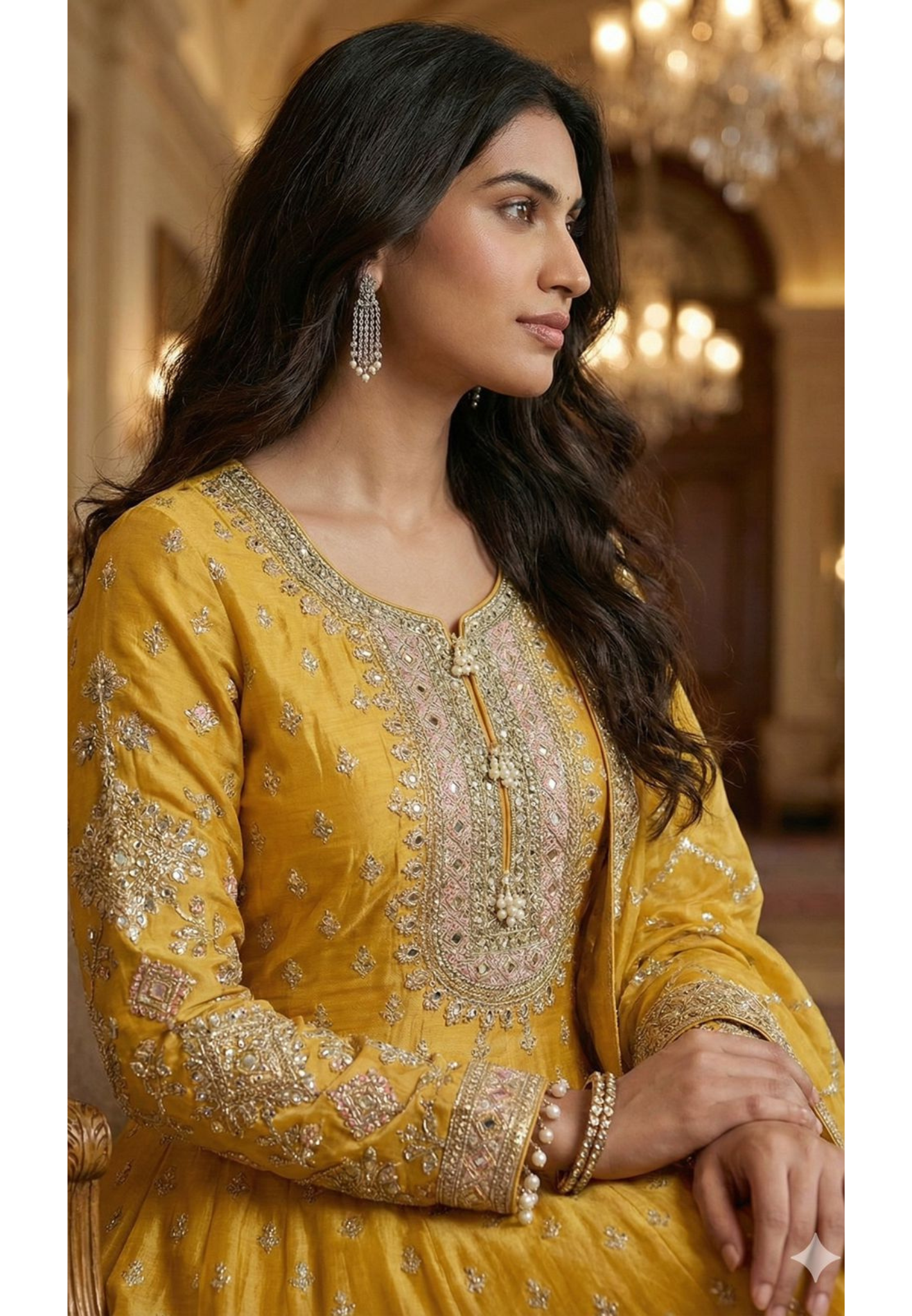 Zarbaft Regal Royal Zari Embroidered Pearl Tasseled Anarkali Full Suit Set With Heavily Worked Dupatta & Loose Bottom- 12450