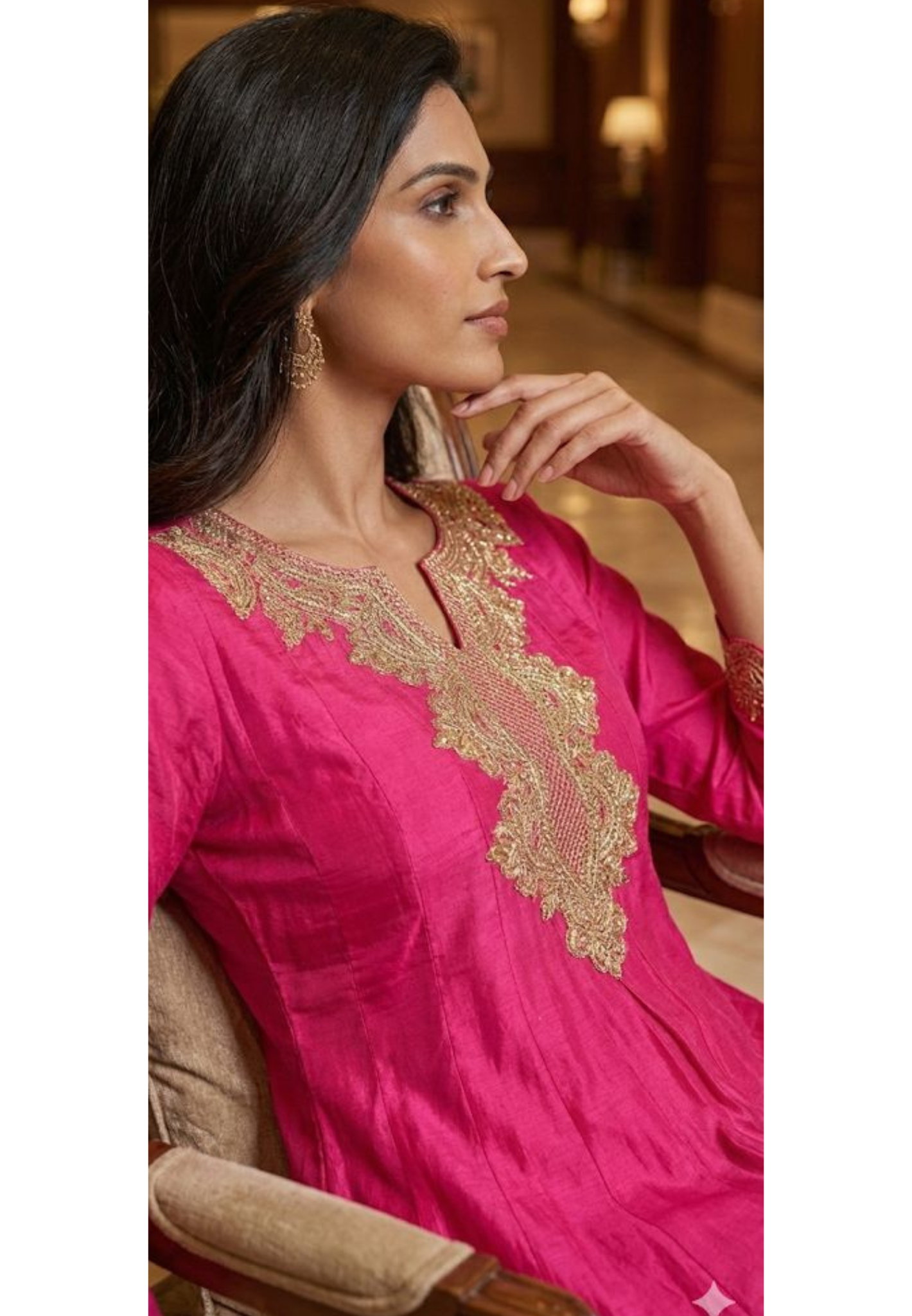 Luxury Dola Silk Peplum Style Suit Set With Intricate Golden Thread Embroidery & Scallop Dupatta-12579,12578