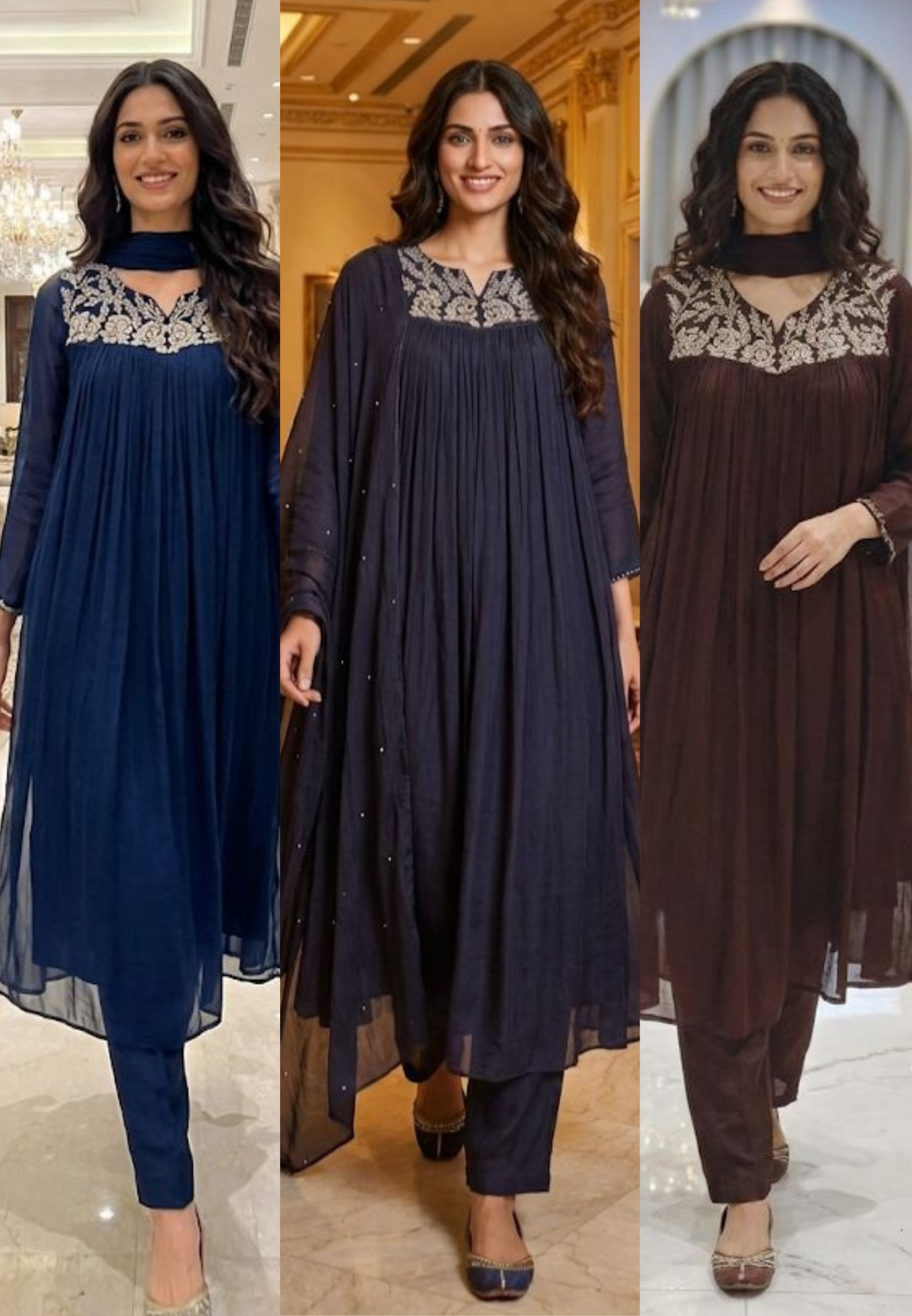 Designer Chinon Pleated Anarkali full Set Kurta Bottom & Dupatta Adorned With Intricate Cut-Dana Hand Embroidery-12798,12797,12798