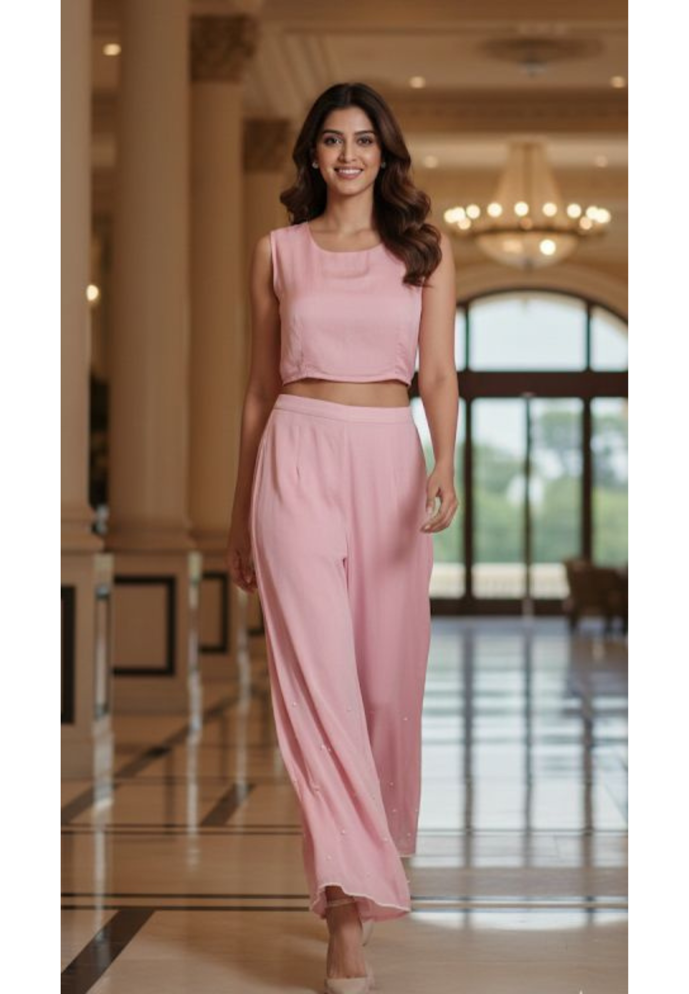 Designer Chinon Three-Piece Indo-Western Ensemble Featuring Floral Embroidered Jacket, Stylish Bustier & Palazzo Pants-12720,12721