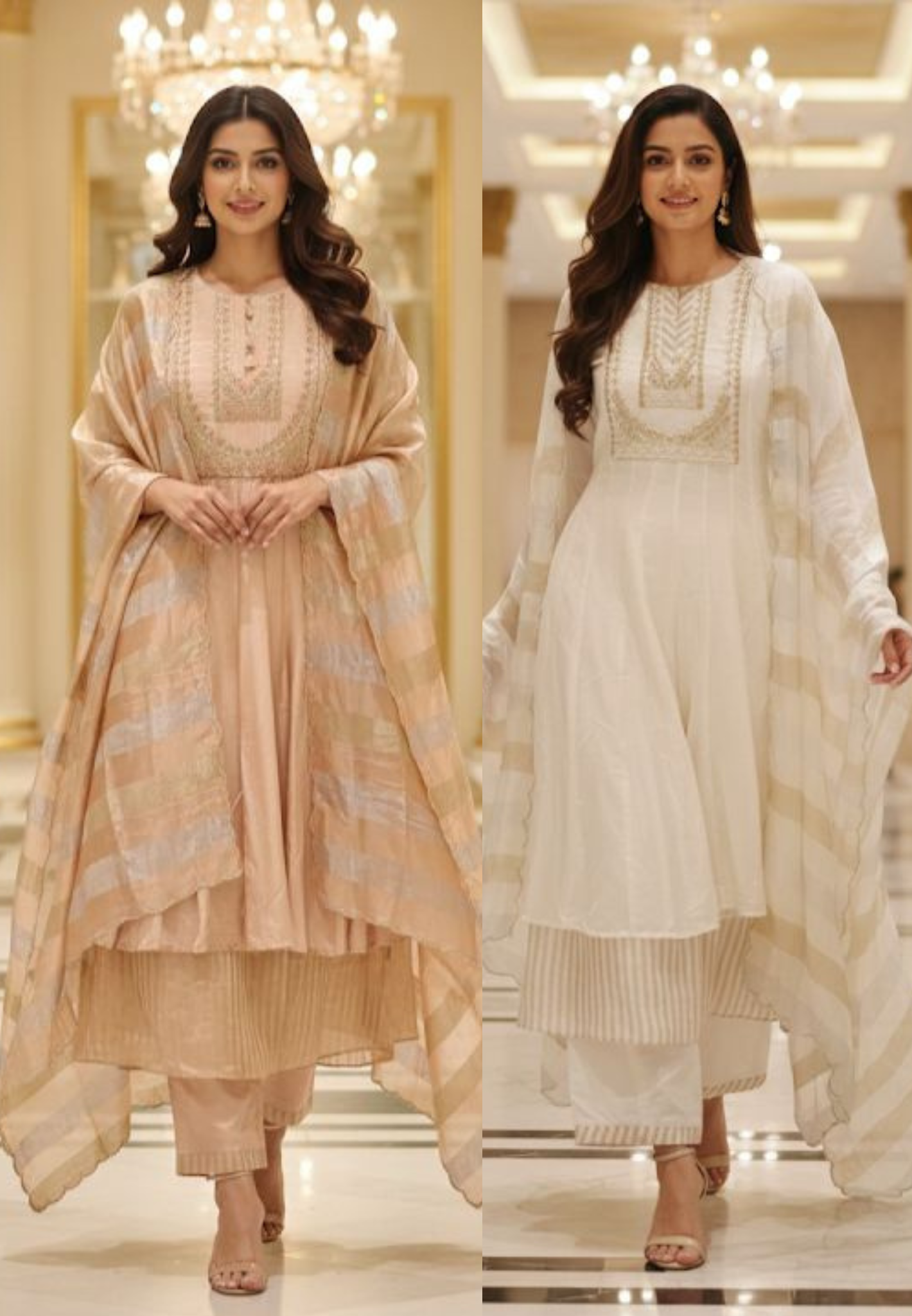 Premium HO Silk & Tissue Kali Anarkali Suit with Intricate Hand Embroidery & Layered Hem Design with Bottom And Dupatta-12795,12796