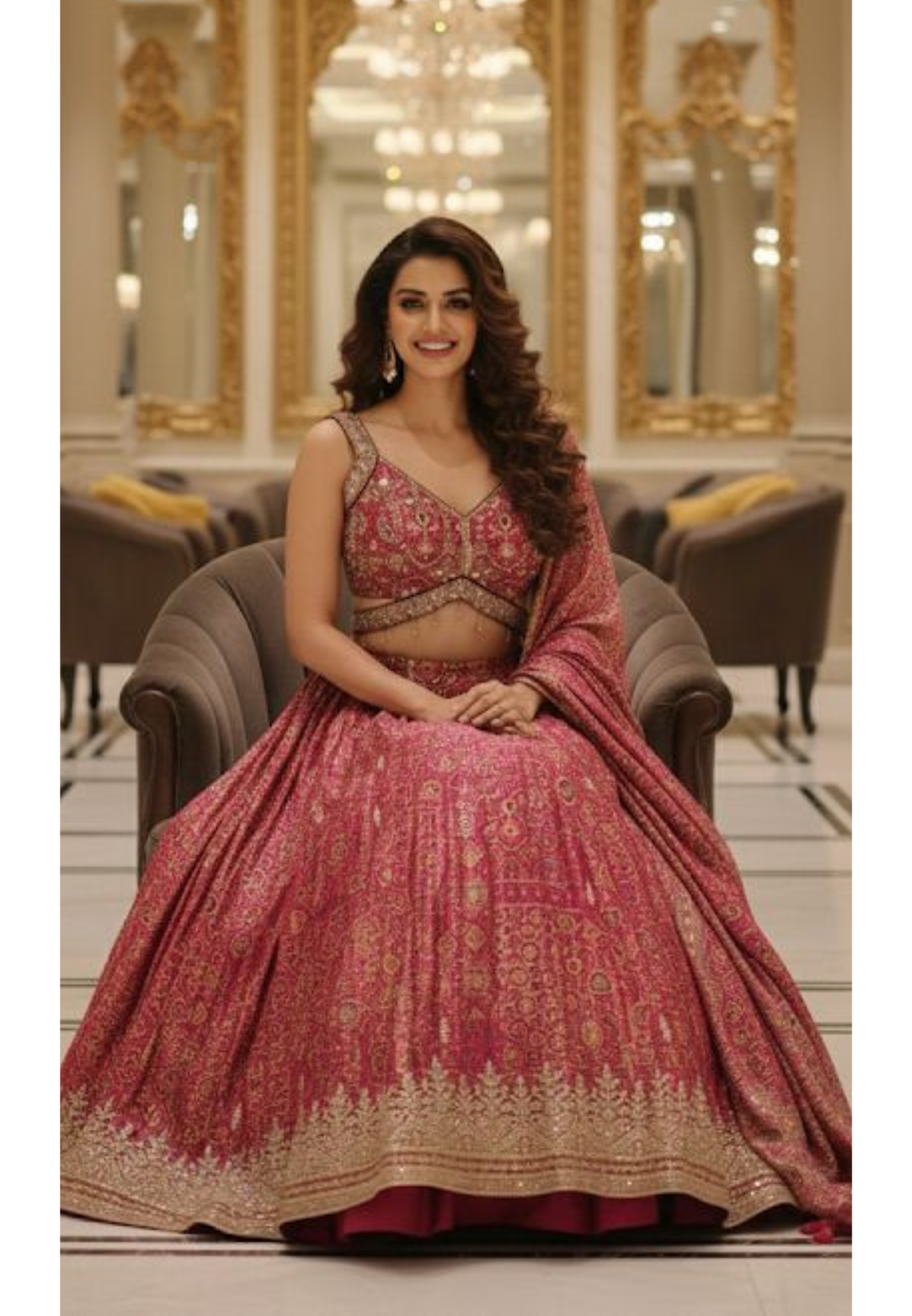 Designer Premium Pure Fabric Gajji Silk Sleeveless Blouse With Flared Lehenga (Cane-Cane Inside) & Printed Dupatta (Separate Sleeves)-12660