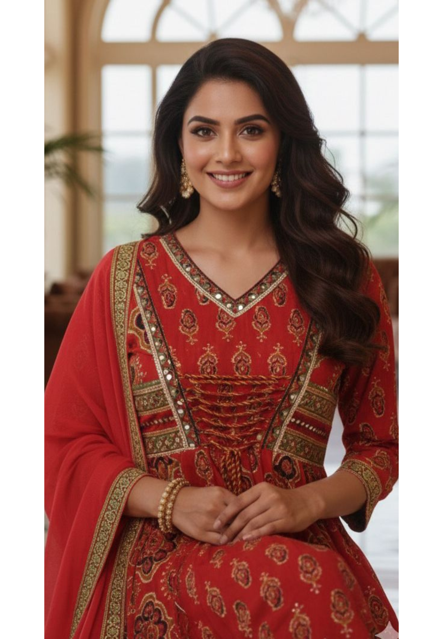 Pure Rajasthani Style Knotted Tassel Outer Look Flared Printed Anarkali Full Suit Set With Dupatta In Cotton Fabric- 12861, 12860